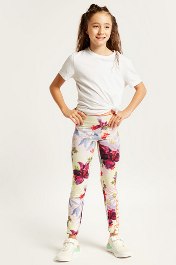 Kappa Floral Print Mid-Rise Leggings with Elasticated Waistband