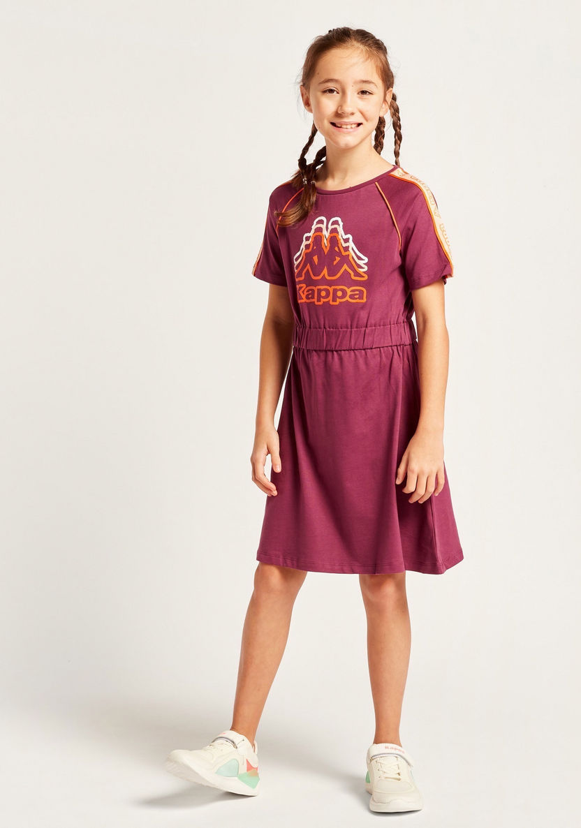 Kappa Logo Print Dress with Round Neck and Short Sleeves-Dresses%2C Gowns and Frocks-image-0