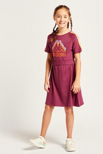 Kappa Logo Print Dress with Round Neck and Short Sleeves