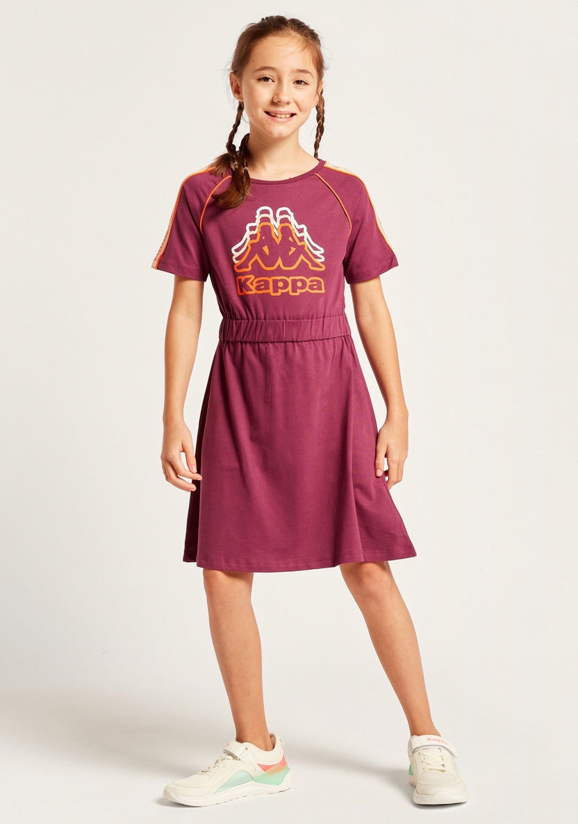 Kappa Logo Print Dress with Round Neck and Short Sleeves-Dresses%2C Gowns and Frocks-image-1