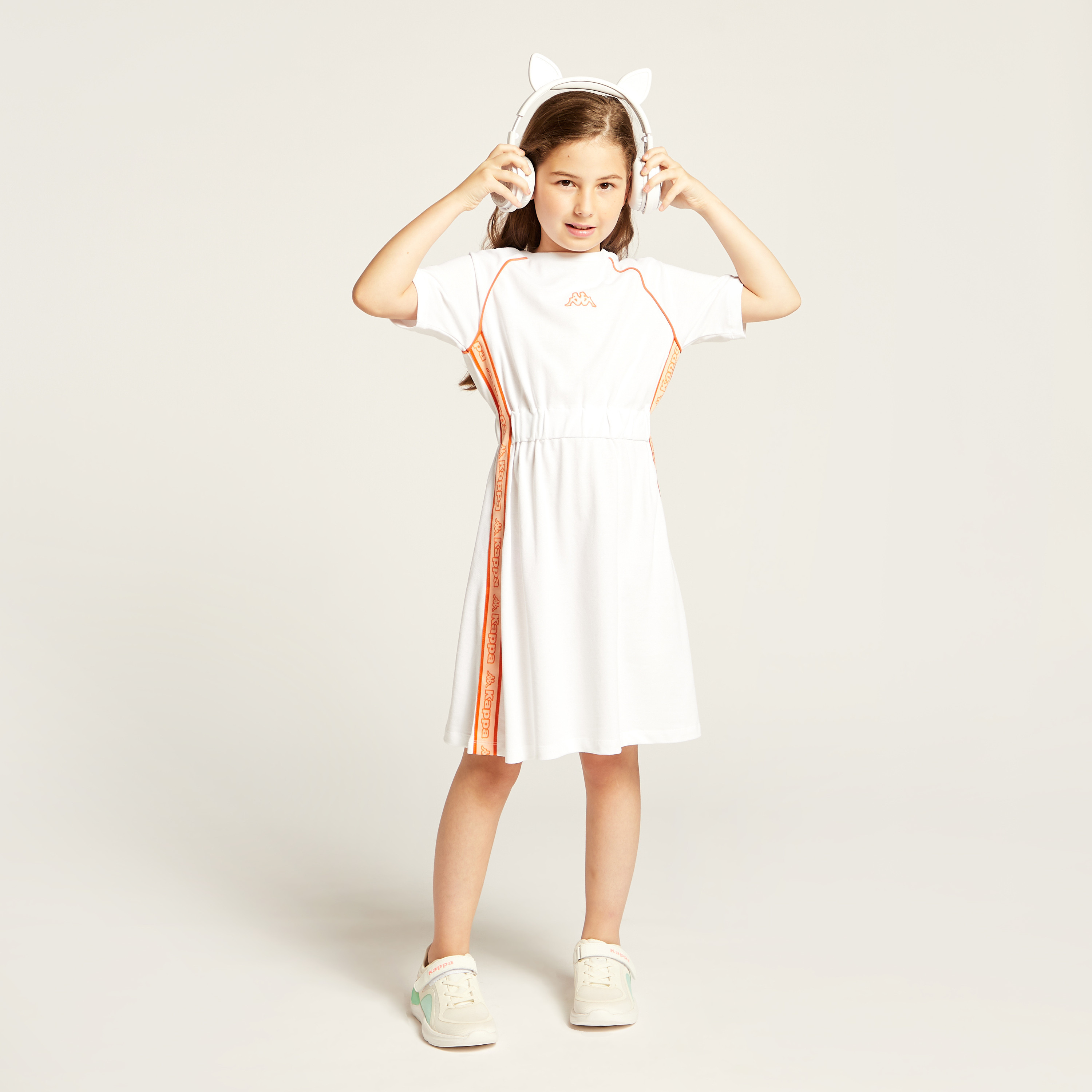 Kappa Tape Detail Dress with Short Sleeves-girls-clothing-sportswear-dresses-image-1
