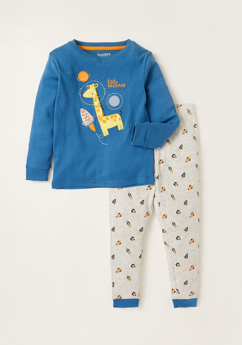 Juniors Applique Detail Sweatshirt and Printed Pyjama Set-Pyjama Sets-image-0