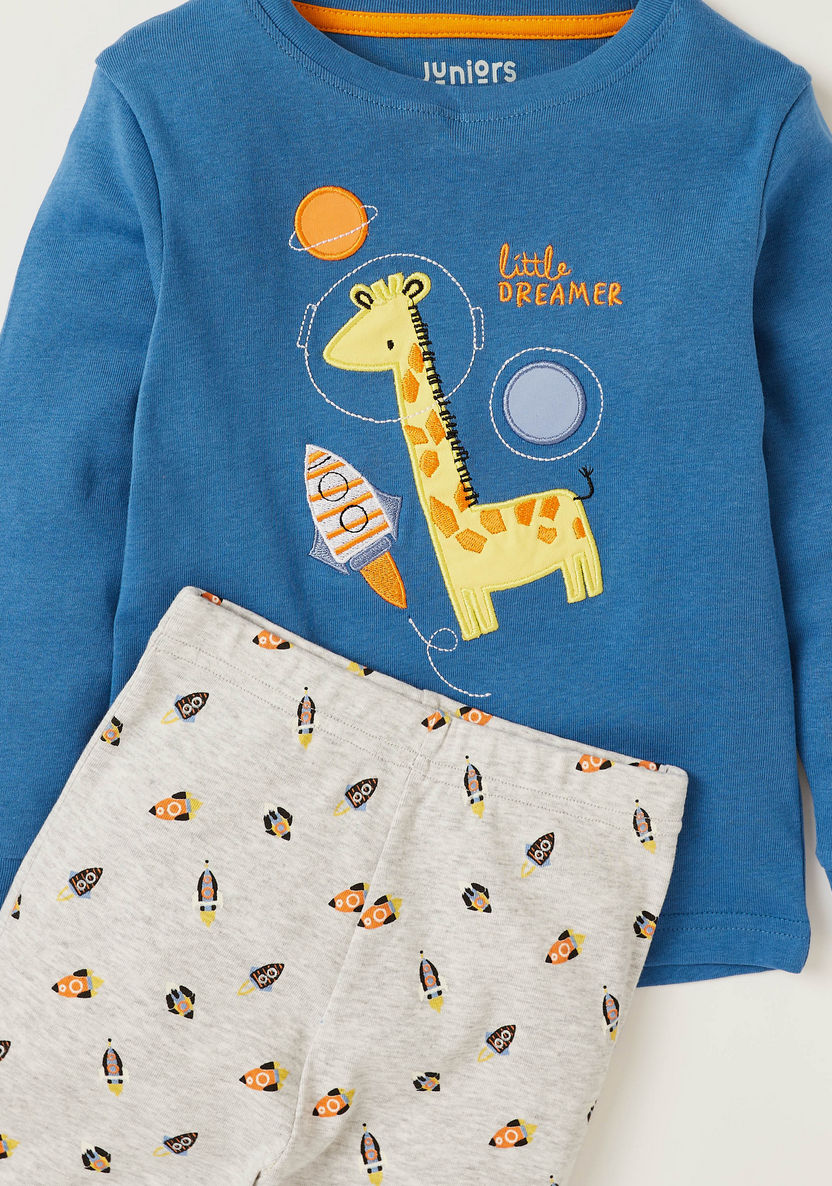 Juniors Applique Detail Sweatshirt and Printed Pyjama Set-Pyjama Sets-image-3
