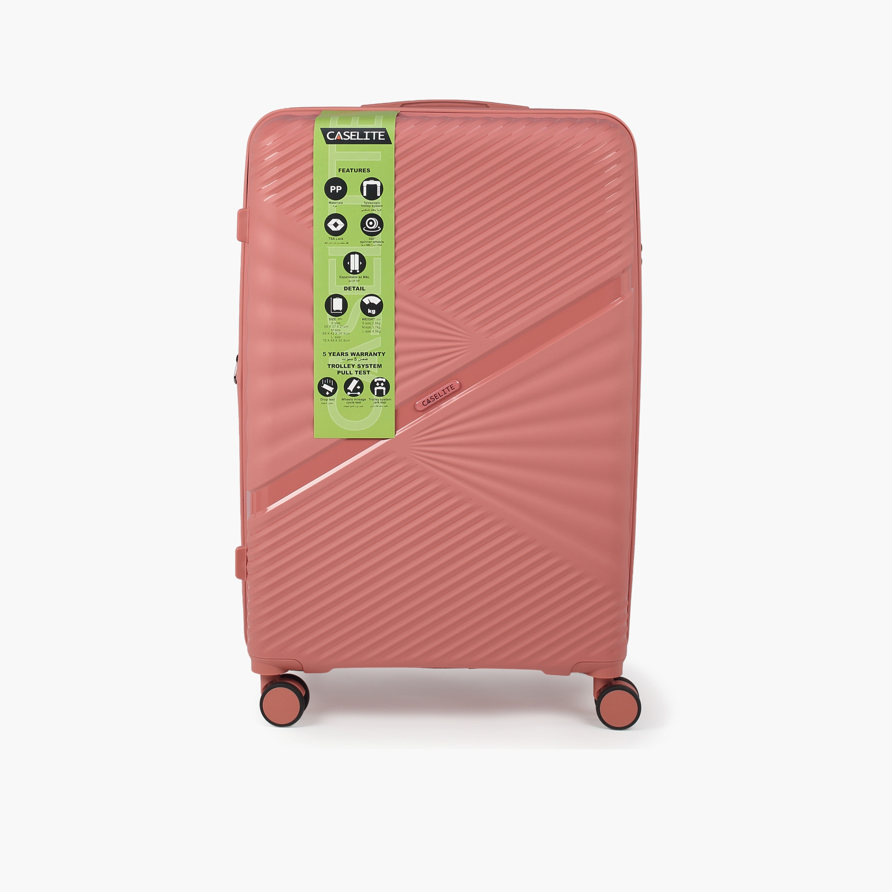 Caselite Textured Hardcase Luggage Trolley with Retractable Handle - 24 inches Check-In Bag-travel-luggagesandbags-luggage-image-3