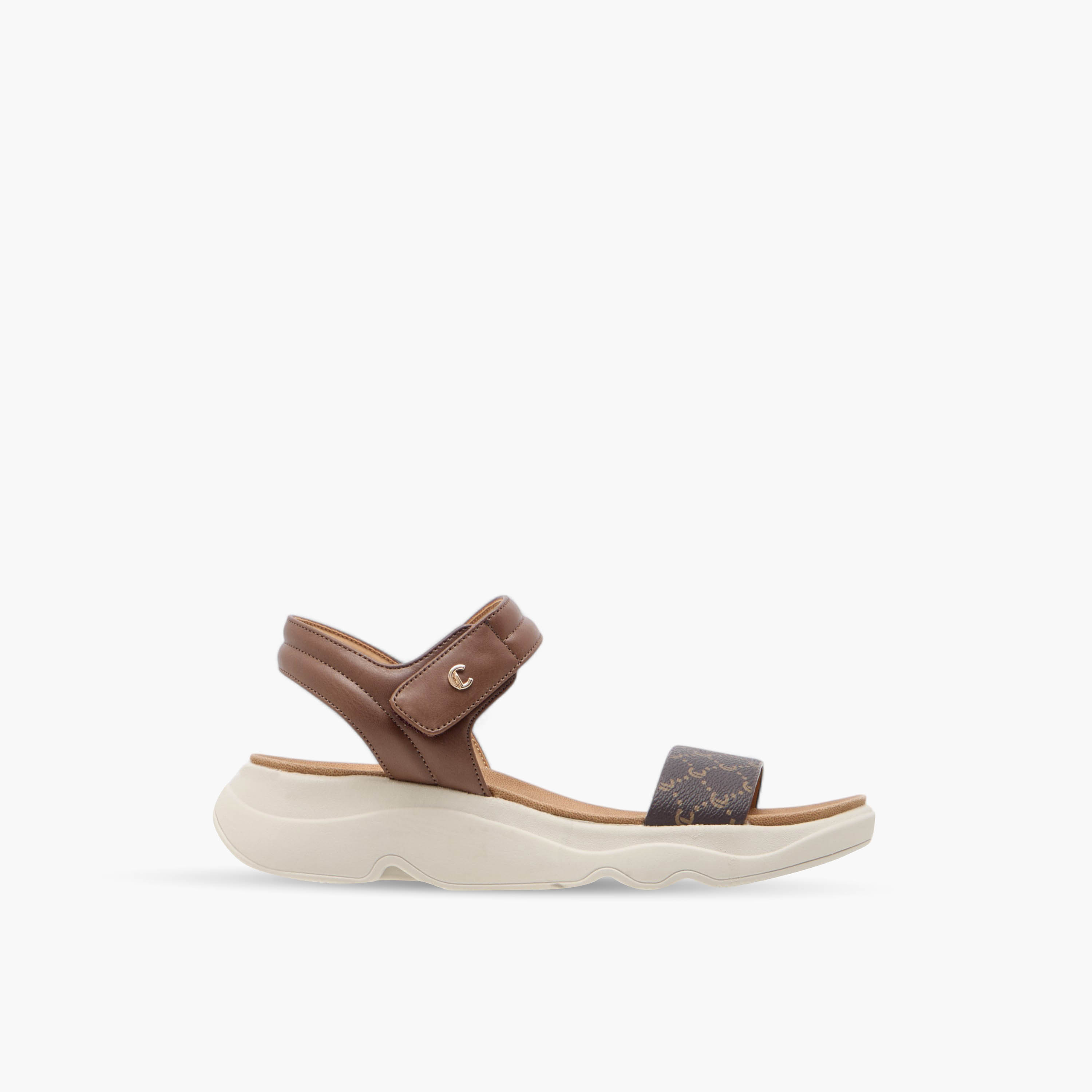 Le Confort Monogram Print Comfort Sandals with Hook and Loop Closure-women-shoes-flats-sandals-image-2