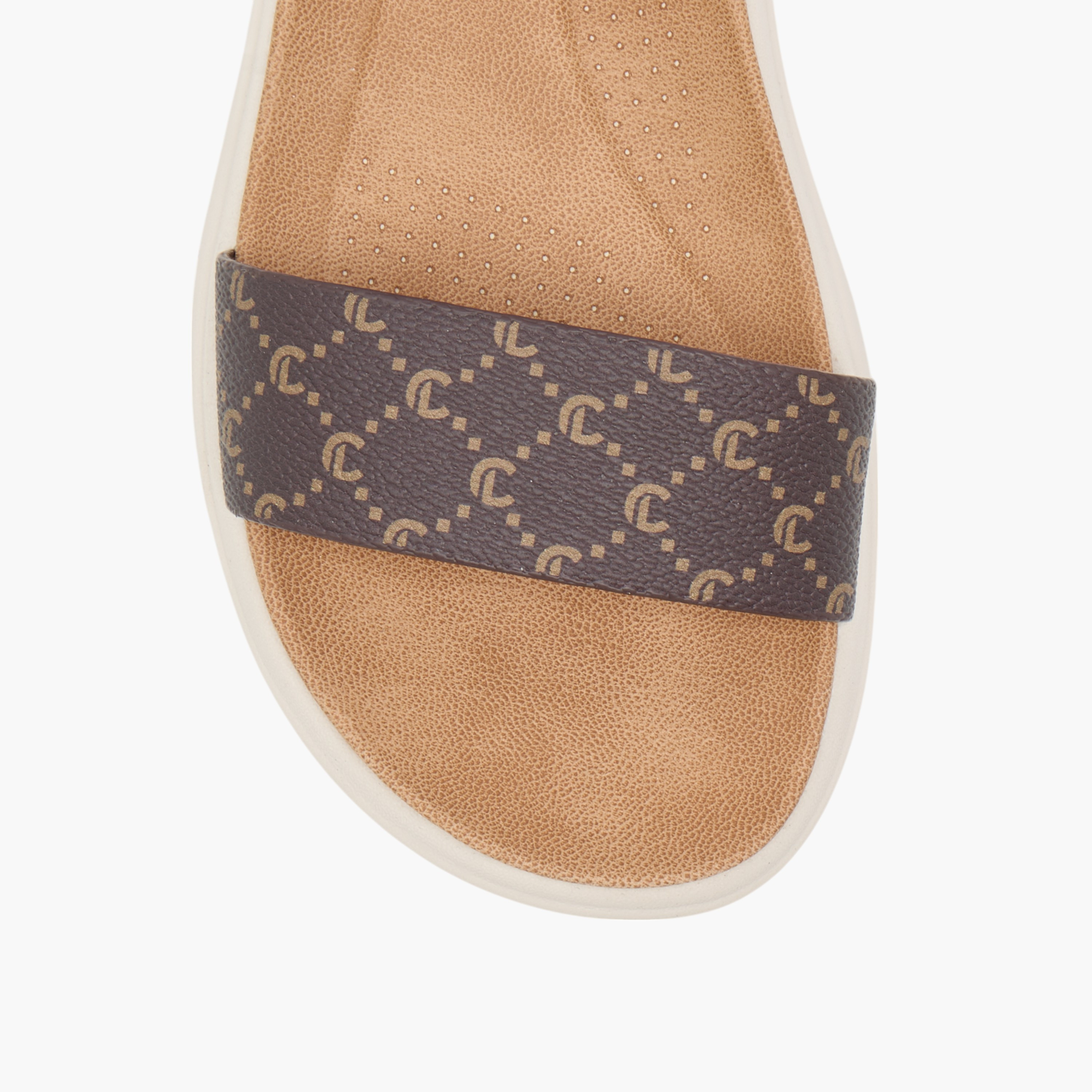 صندل مريح بشريط إغلاق لاصق وطبعات مونوجرام من لو كونفورت-women-shoes-flats-sandals-image-3