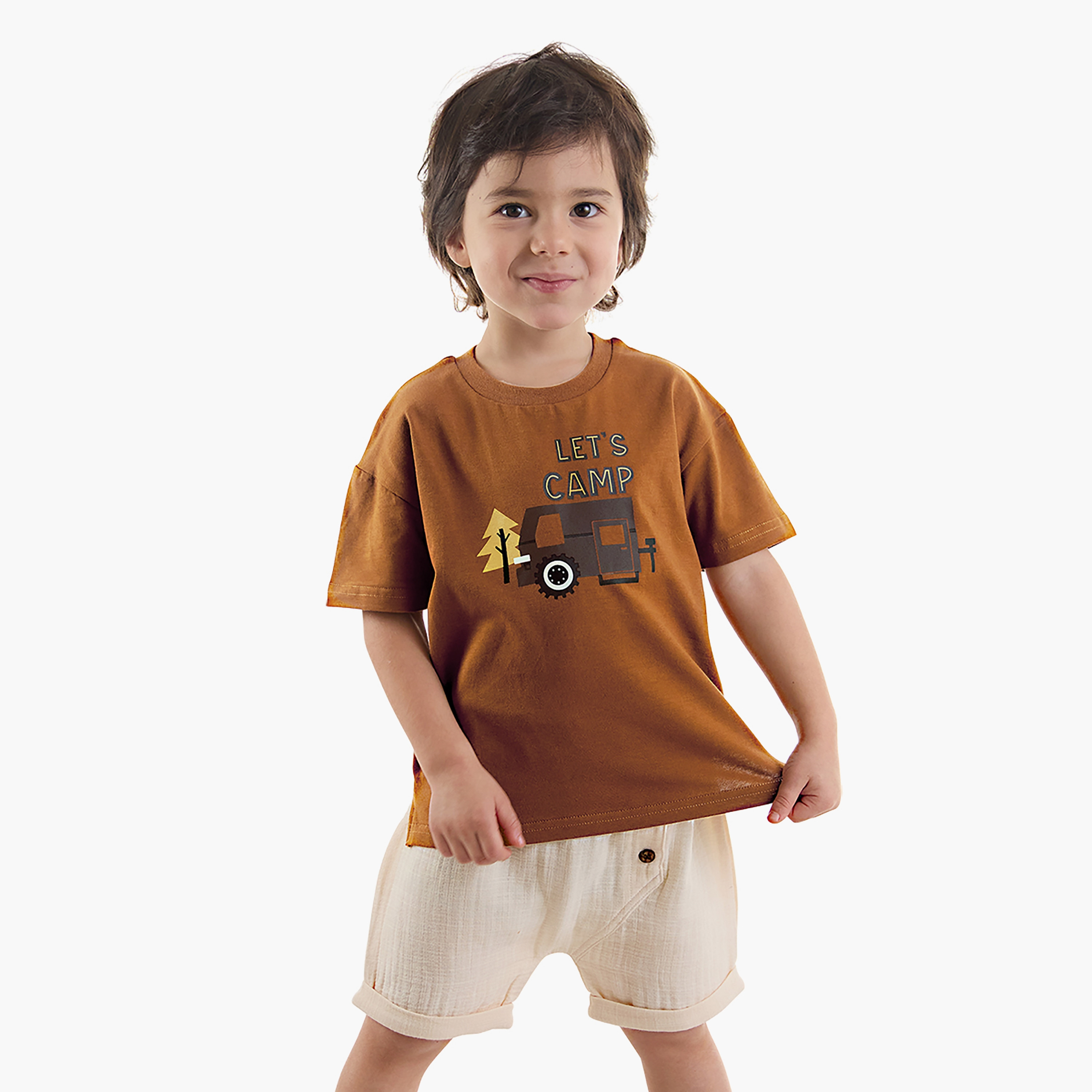 تي شيرت بأكمام قصيرة وطبعة كامب موسلين مع كابيري من دينوكيدز-baby-boys-clothing-setsandcoords-image-1