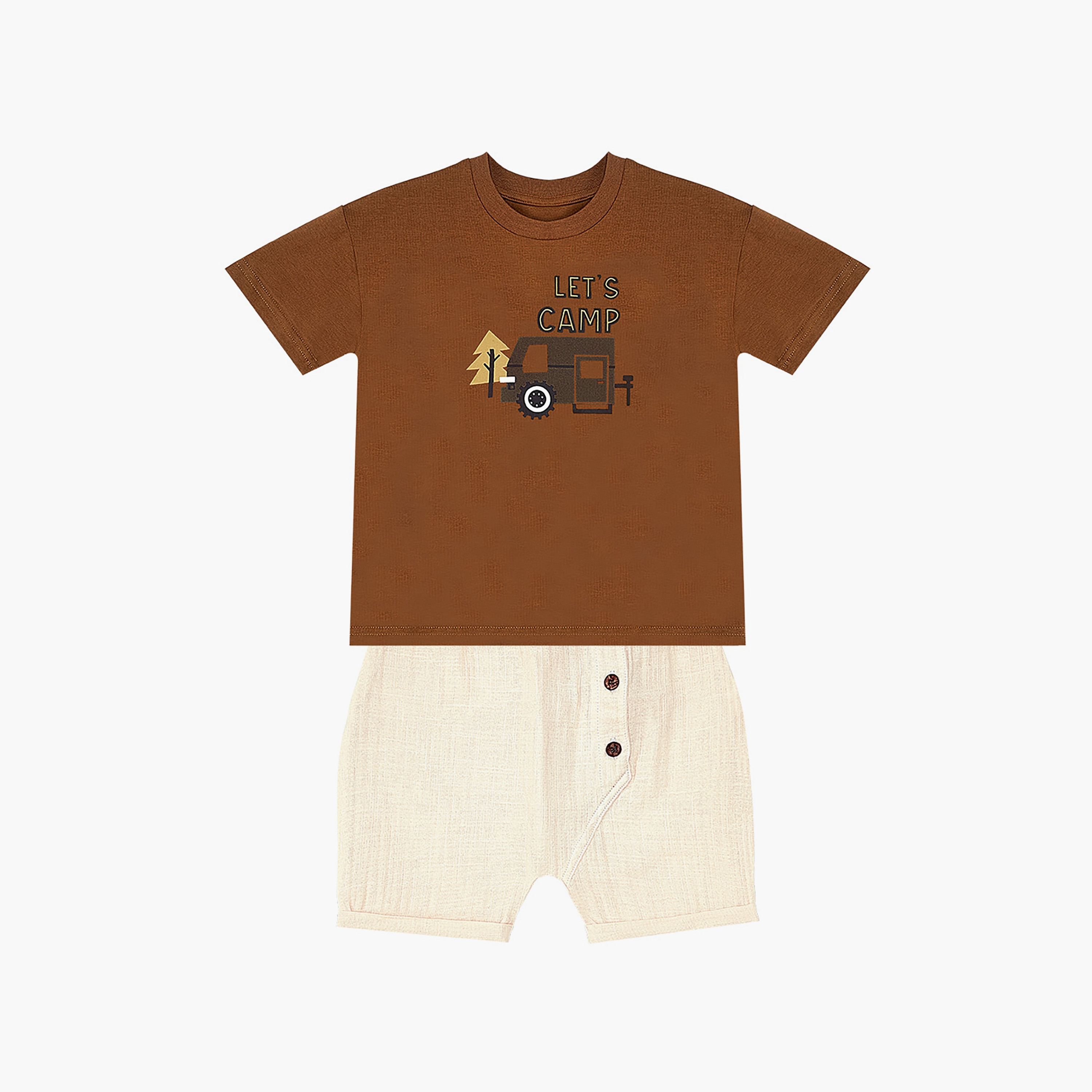 تي شيرت بأكمام قصيرة وطبعة كامب موسلين مع كابيري من دينوكيدز-baby-boys-clothing-setsandcoords-image-3