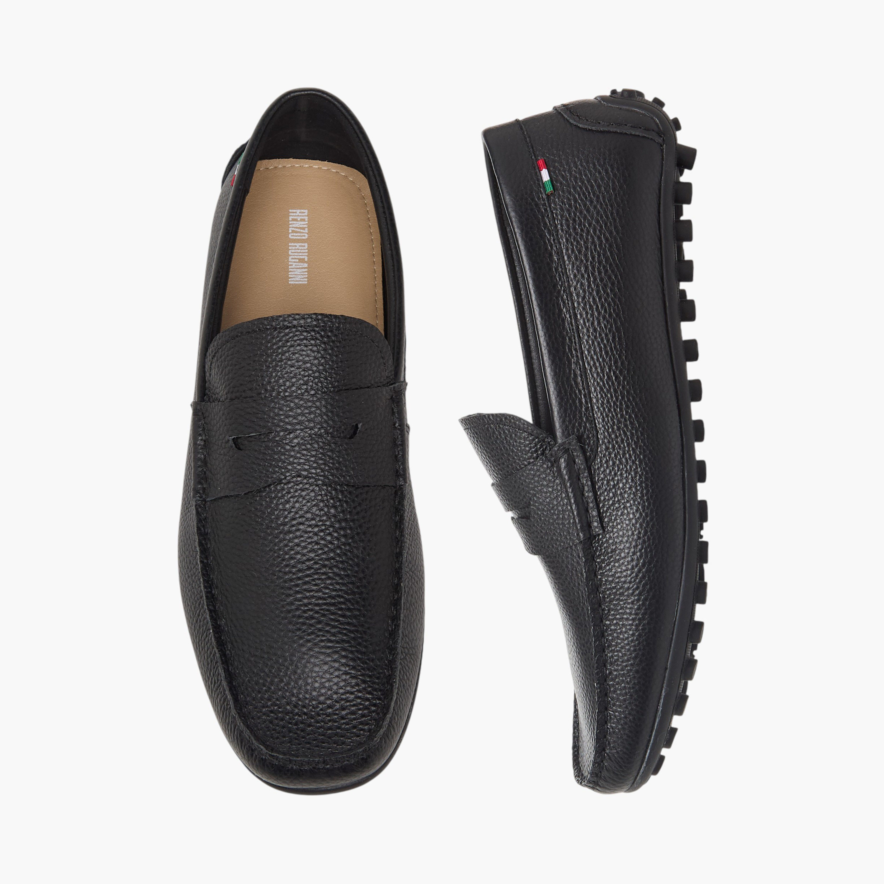 Renzo Ruganni Men Textured Leather Moccasins-men-shoes-loafersandmoccasins-image-1