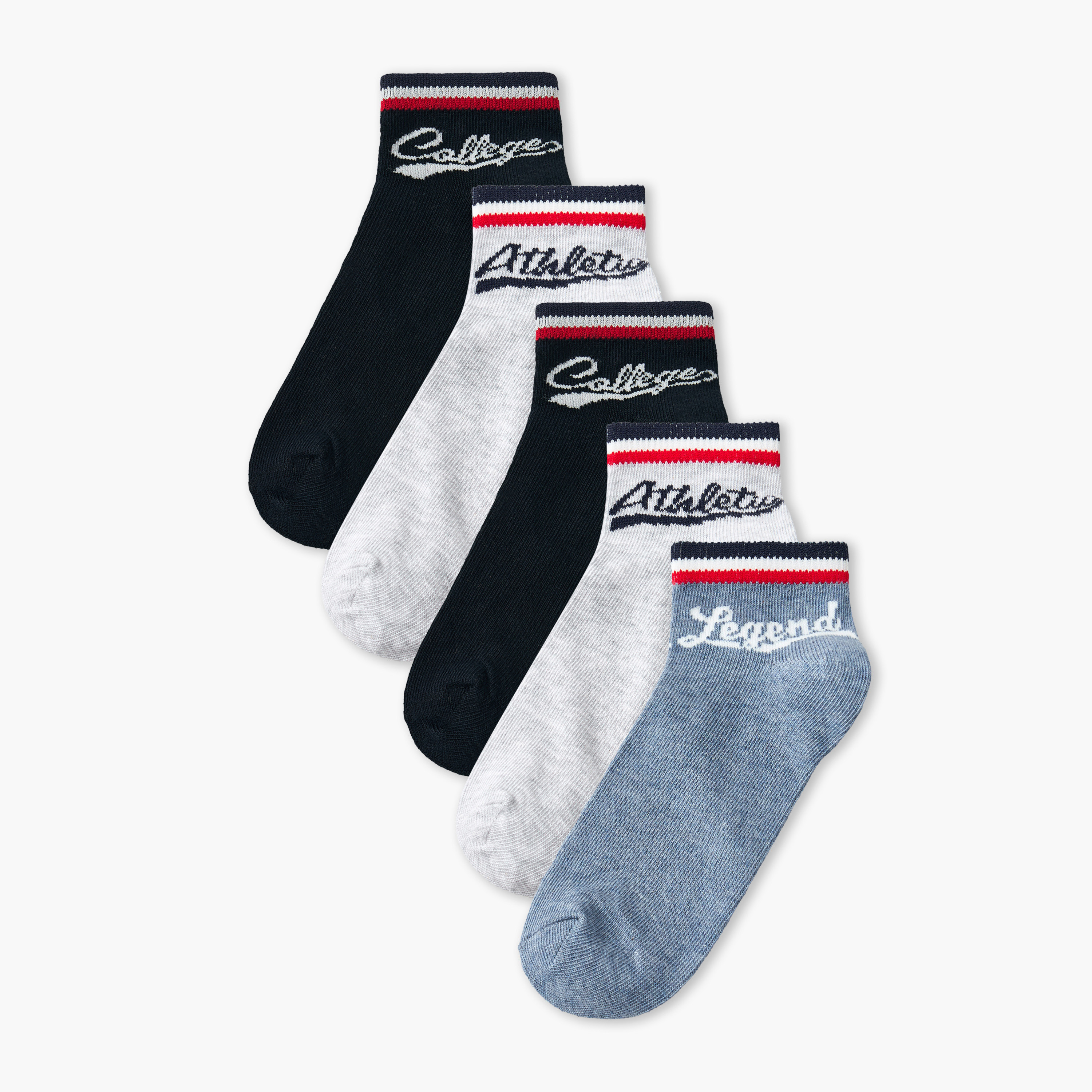 Pack of 5 Lee Cooper Boys Ankle Length Socks with Typography Print-boys-accessories-socks-image-1