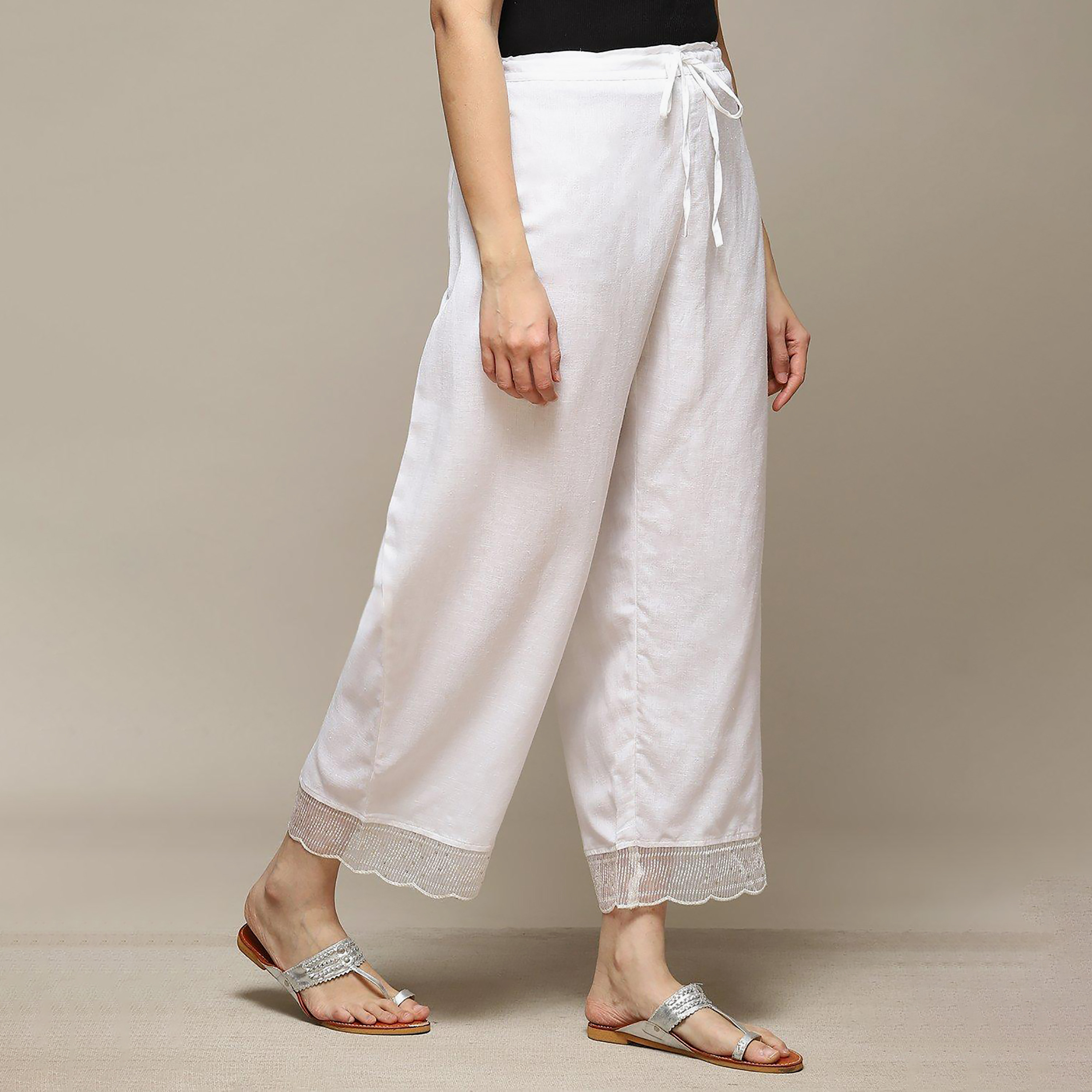 بيبا بالازو ذو متوسط الارتفاع سادة مع مزين بحاشية شبكية-women-clothing-ethnicwear-bottoms-palazzos-image-1