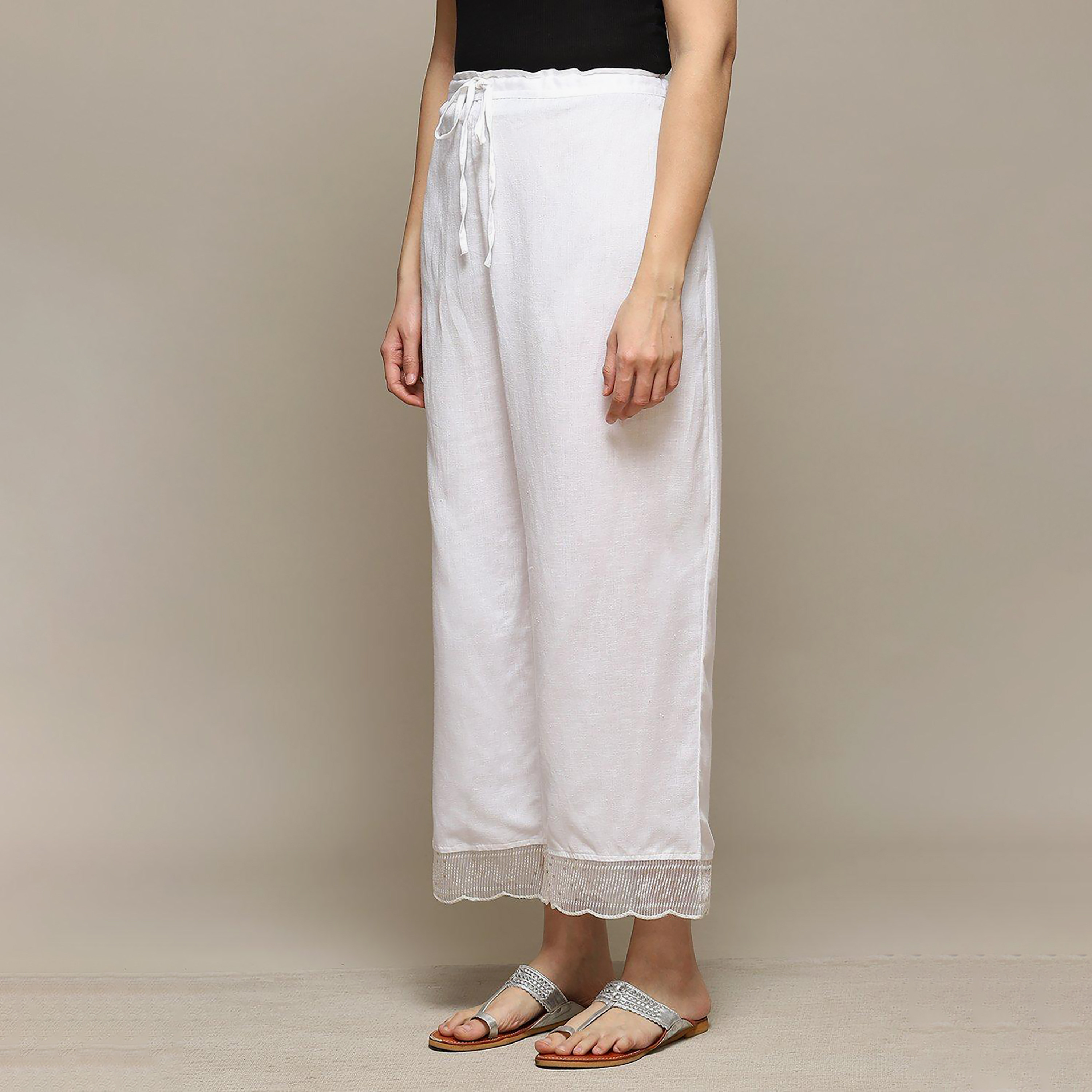 بيبا بالازو ذو متوسط الارتفاع سادة مع مزين بحاشية شبكية-women-clothing-ethnicwear-bottoms-palazzos-image-3