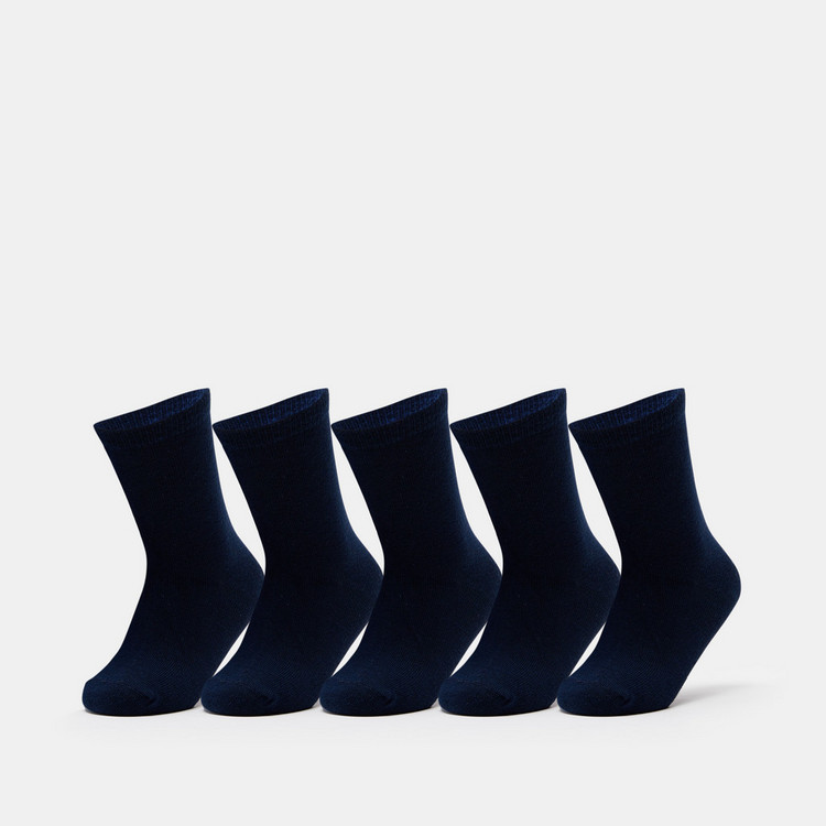 Solid Crew Length School Socks - Set of 5