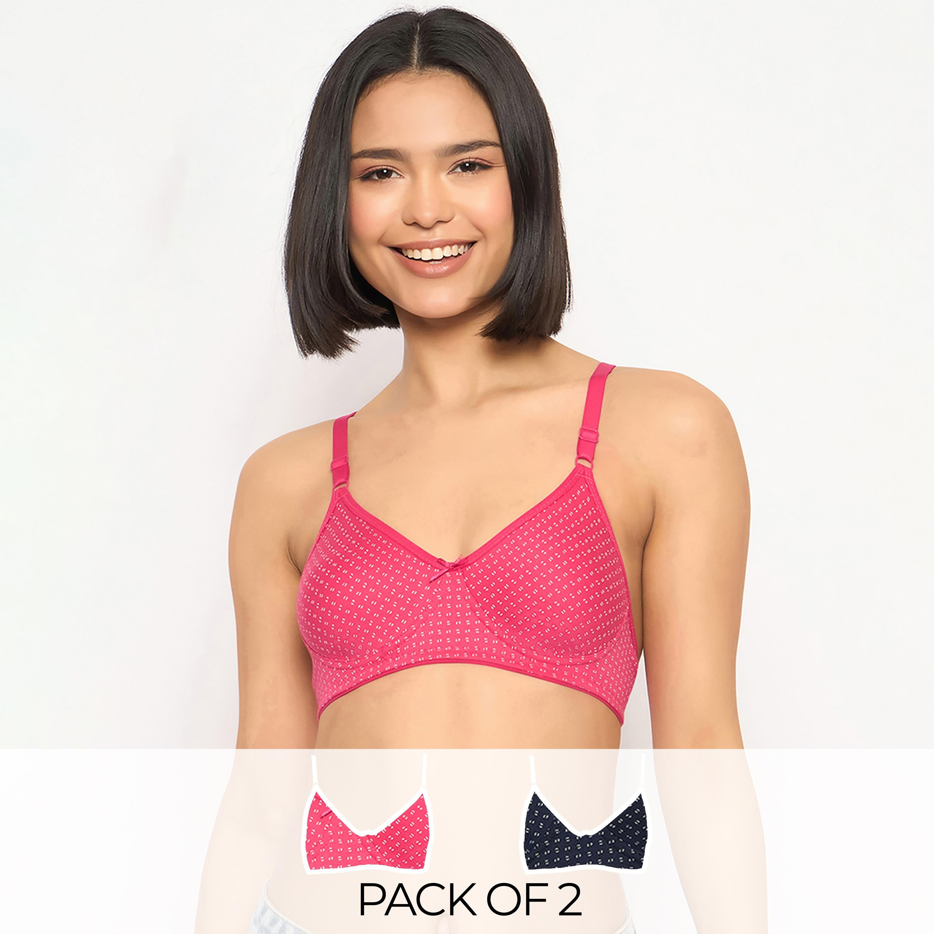 عبوة 2 حمالة صدر تي شيرت مطبوعة، غير مبطنة، بدون سلك - كحلي | وردي من كلوفيا-women-clothing-lingerie-bras-image-1