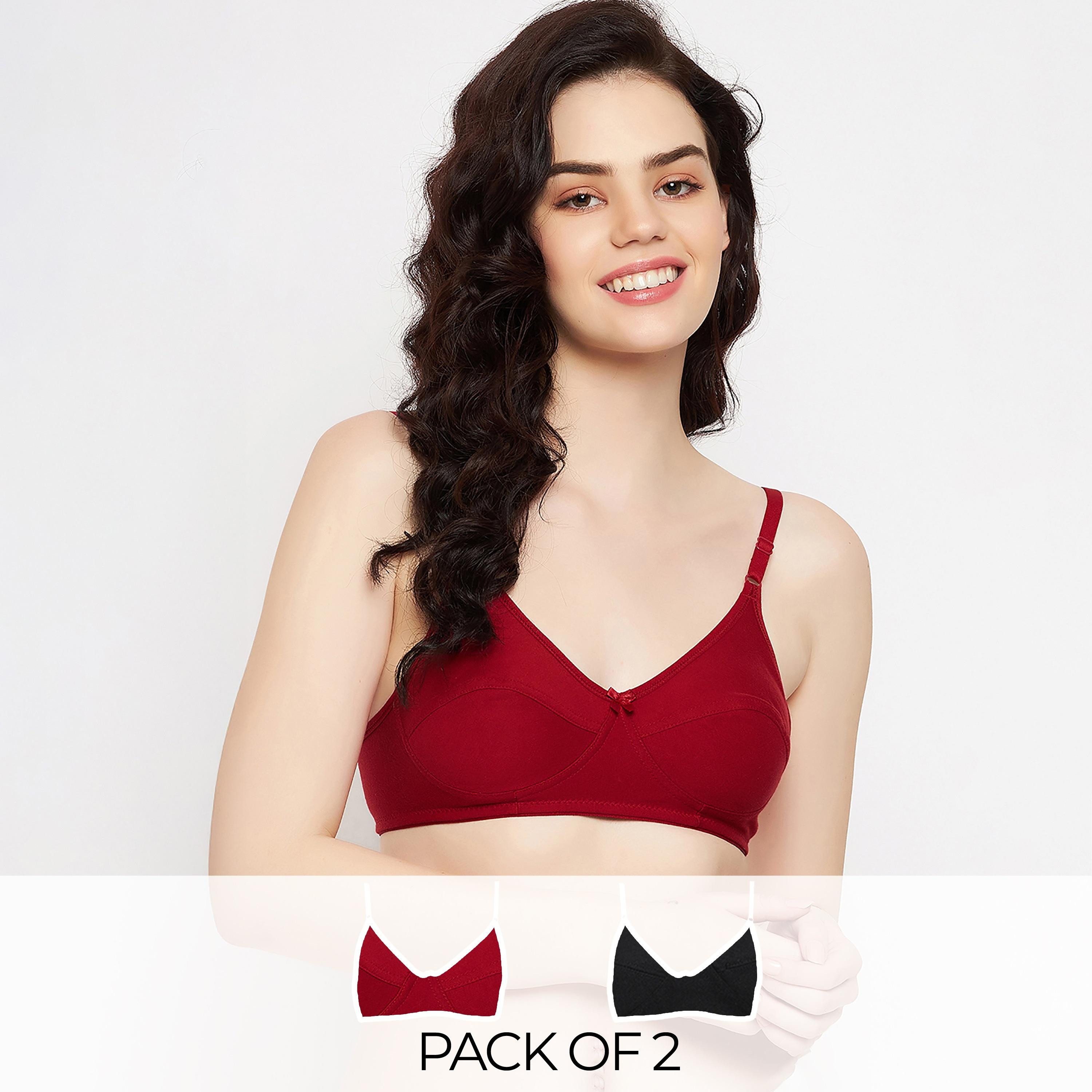 Clovia Pack of 2 Non-Padded Non-Wired Full Coverage Women's Bra in Black | Maroon - Cotton-women-clothing-lingerie-bras-image-1