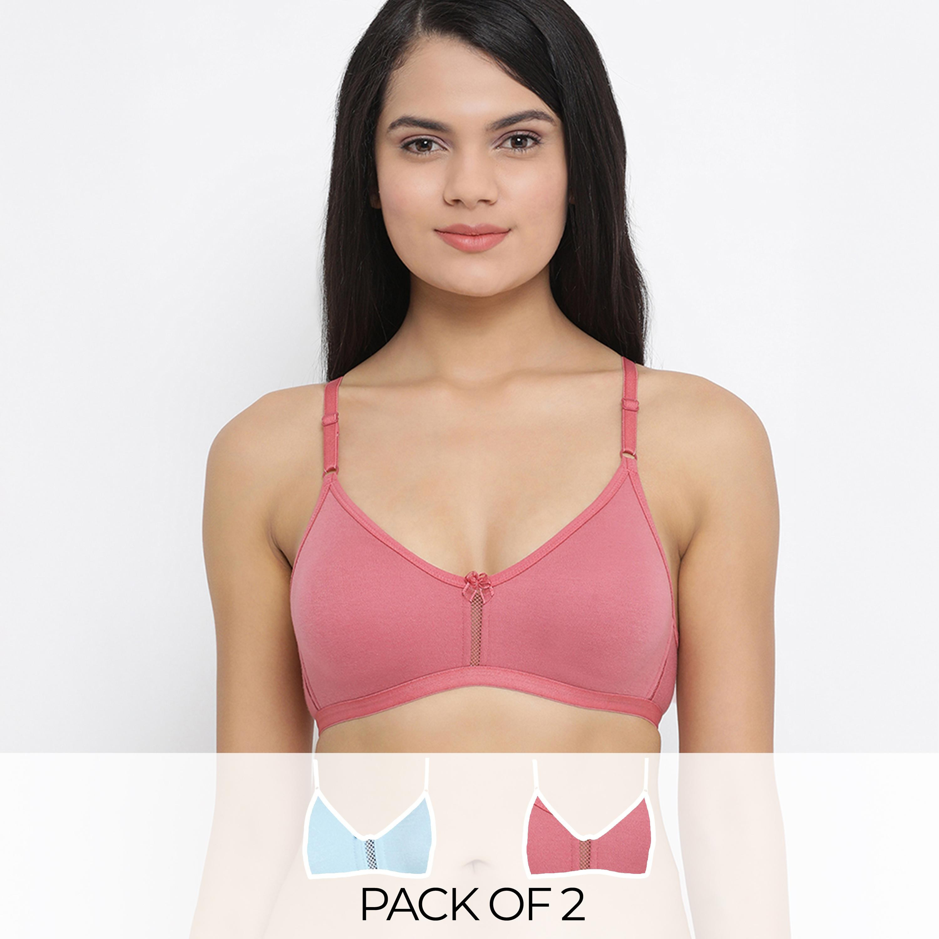 Clovia Pack of 2 Smoothie Non-Padded Non-Wired Full Coverage Women's Bra in Dusty Pink | Powedered Blue - Cotton Rich-women-clothing-lingerie-bras-image-1