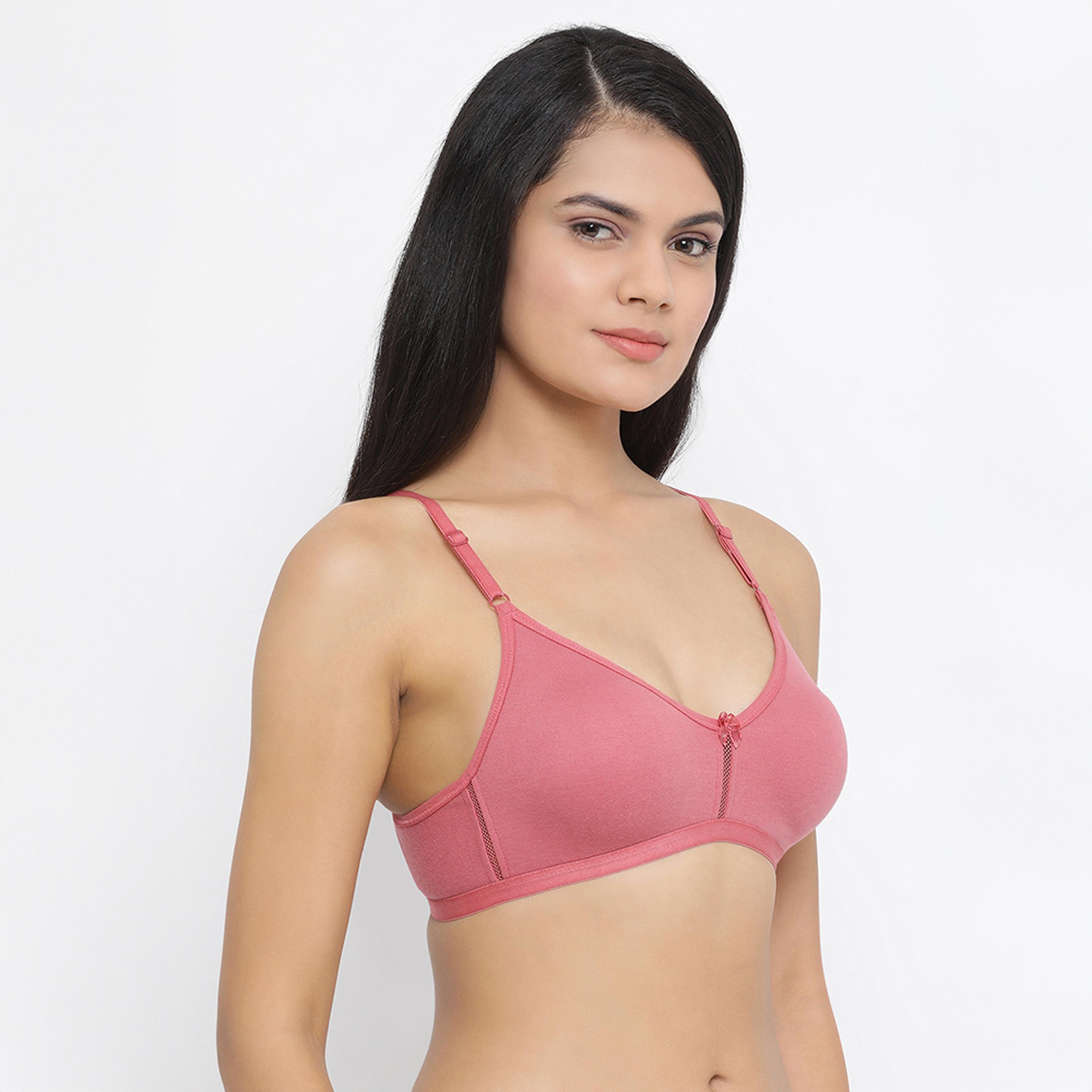 Clovia Pack of 2 Smoothie Non-Padded Non-Wired Full Coverage Women's Bra in Dusty Pink | Powedered Blue - Cotton Rich-women-clothing-lingerie-bras-image-3