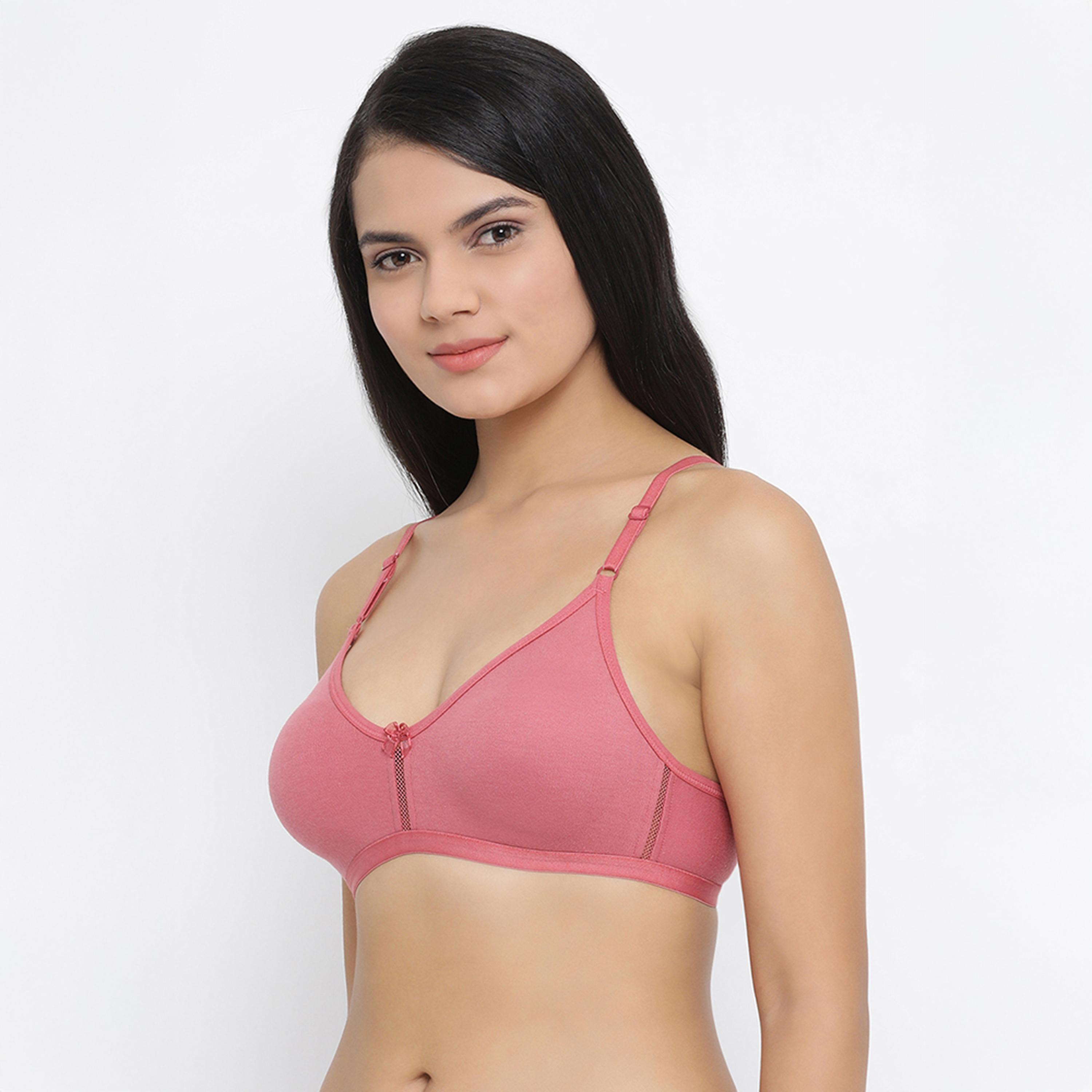 Clovia Pack of 2 Smoothie Non-Padded Non-Wired Full Coverage Women's Bra in Dusty Pink | Powedered Blue - Cotton Rich-women-clothing-lingerie-bras-image-5