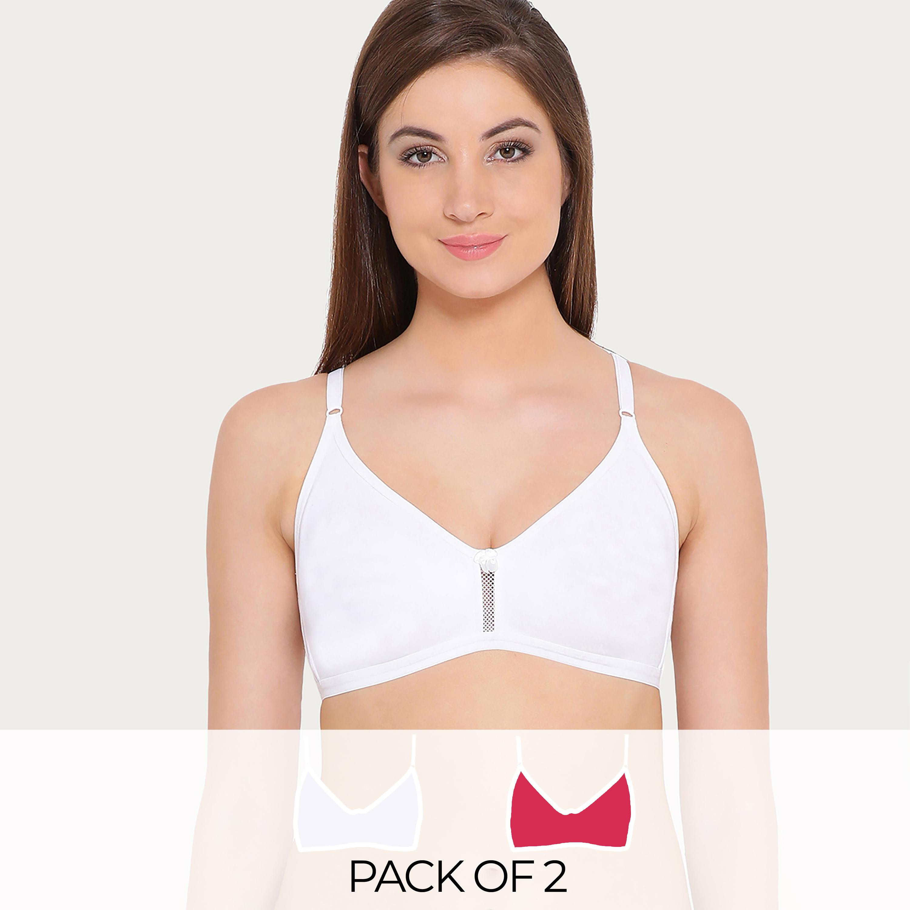 Clovia Pack of 2 Smoothie Non-Padded Non-Wired Full Coverage Women's Bra in Hot Pink | White - Cotton Rich-women-clothing-lingerie-bras-image-1