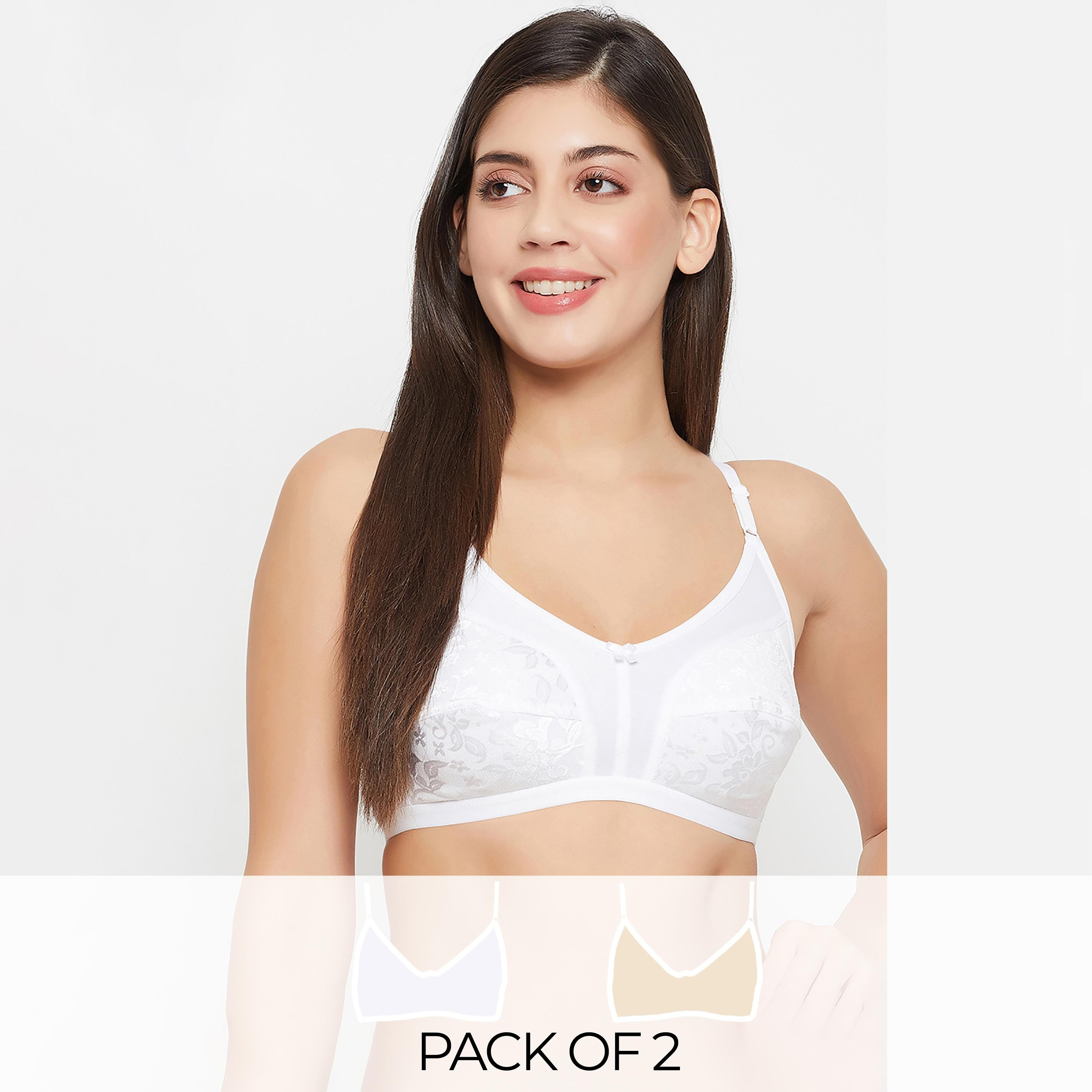 Clovia Pack of 2 Non-Padded Non-Wired Full Women's Figure Bra in White | Beige - Cotton-women-clothing-lingerie-bras-image-1