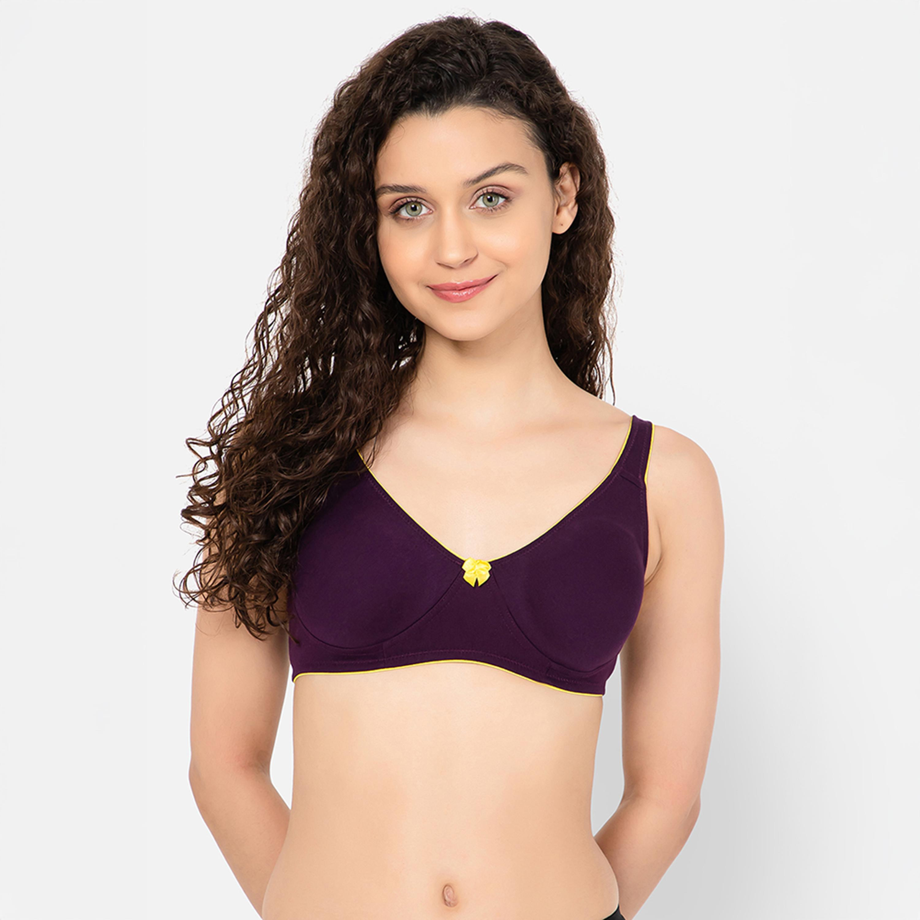 Clovia Pack of 2 Non-Padded Non-Wired Full Coverage Women's Bra in Black | Purple - Cotton-women-clothing-lingerie-bras-image-5