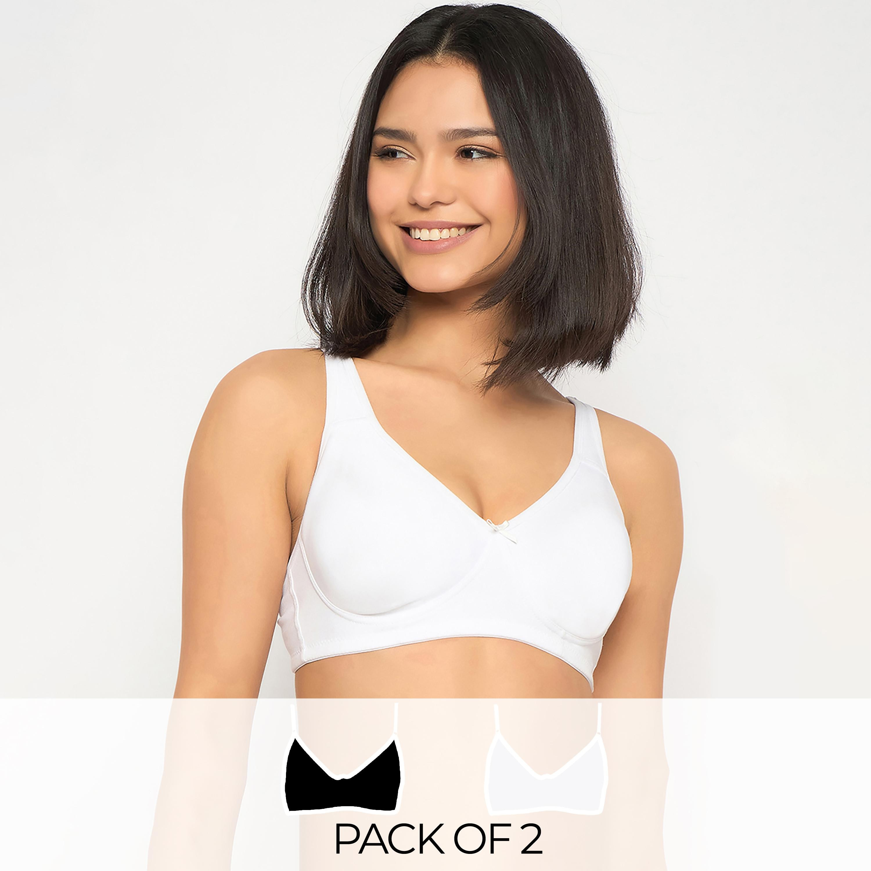 Clovia Pack of 2 Non-Padded Non-Wired Full Coverage Women's T-Shirt Bra in Black | White - Cotton-women-clothing-lingerie-bras-image-1