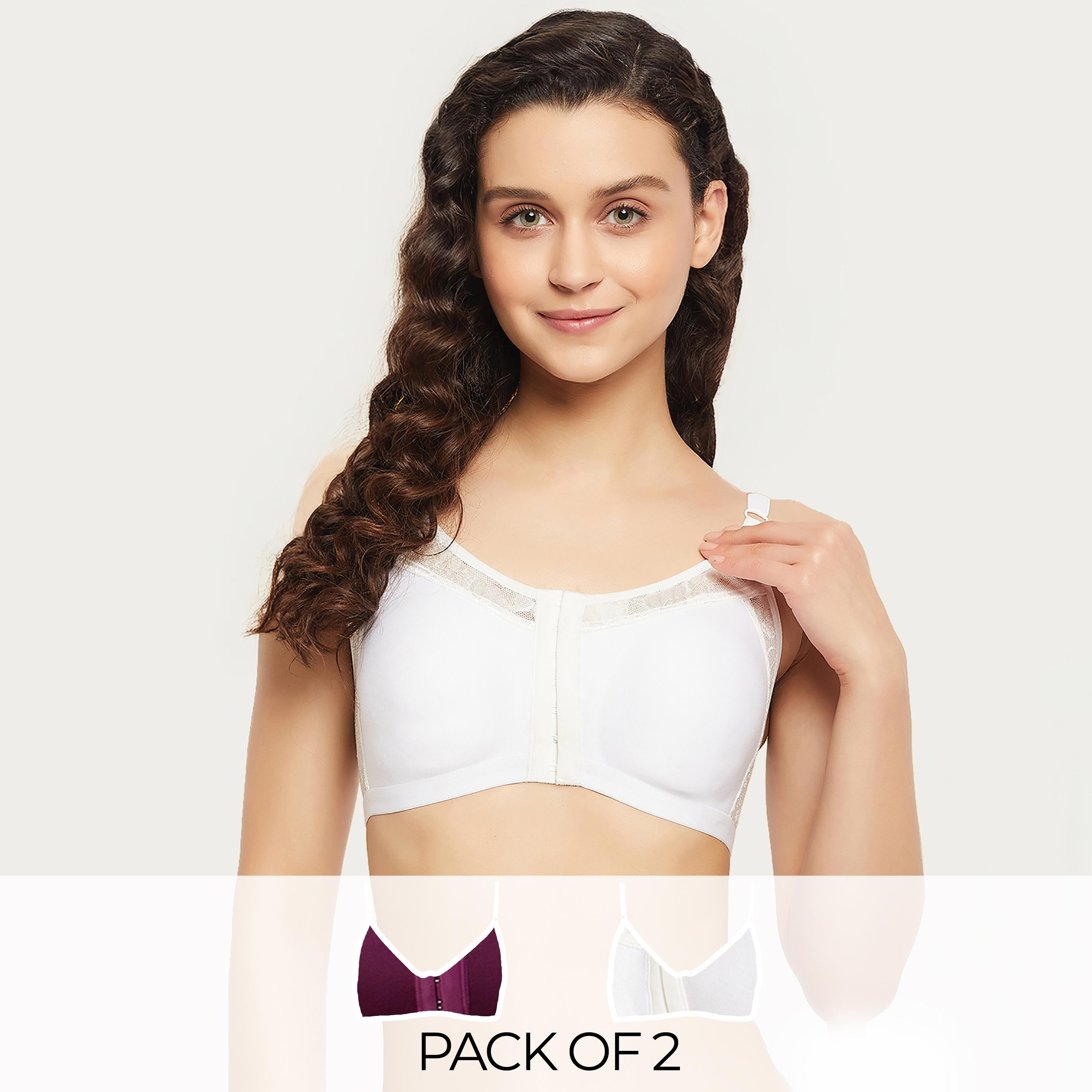 Clovia Pack of 2 Non-Padded Non-Wired Spacer Cup Easy-On Front Open Full Women's Figure Bra - Cotton Rich-women-clothing-lingerie-bras-image-1
