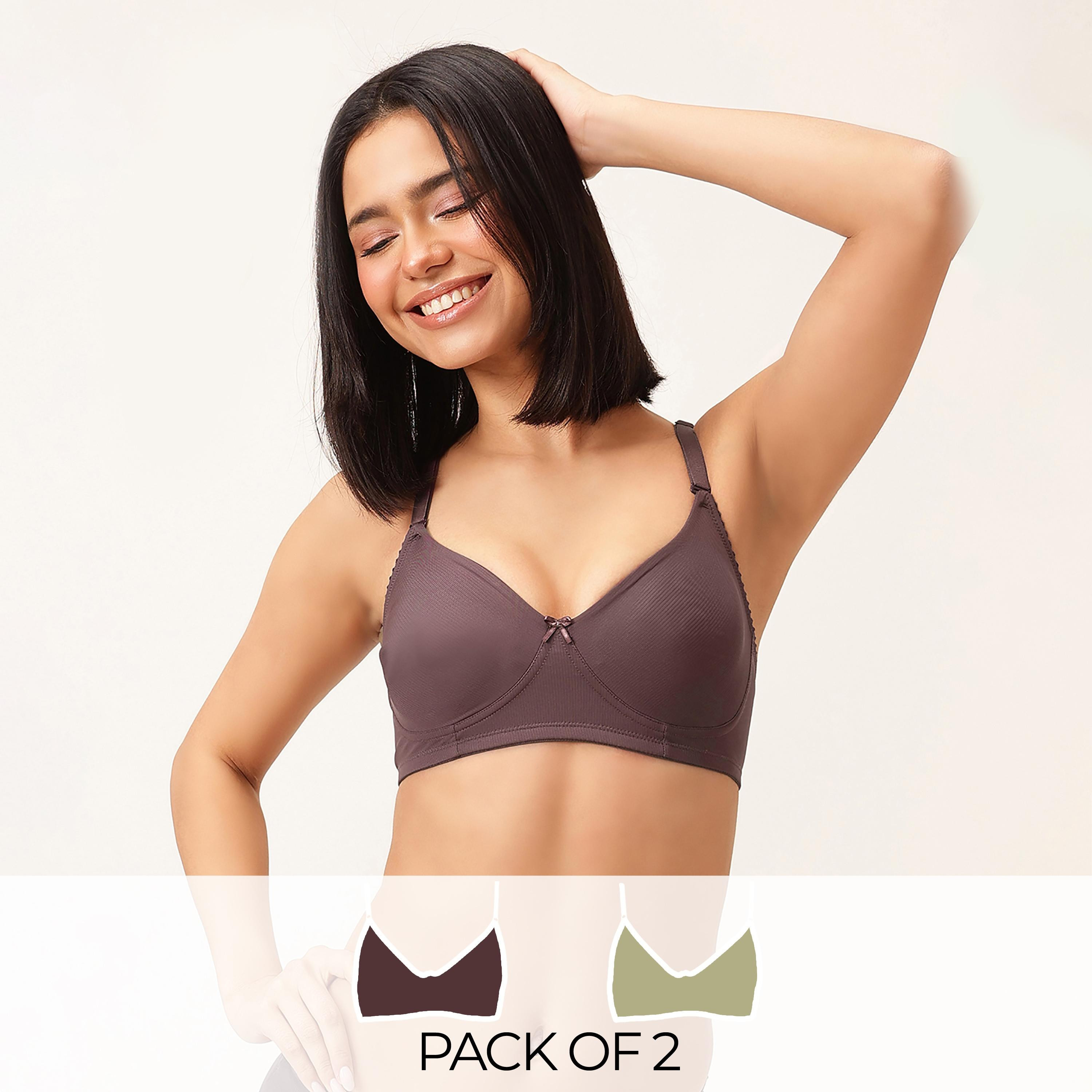 Clovia Pack of 2 Non-Padded Non-Wired Full Coverage Self-Striped Multiway Women's T-Shirt Bra-women-clothing-lingerie-bras-image-1
