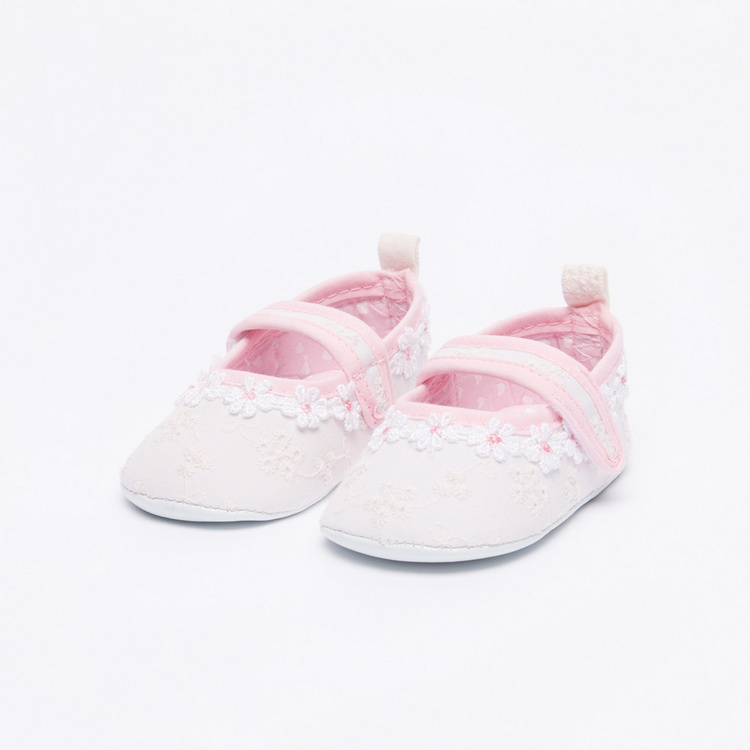 Juniors Lace Detail Baby Shoes with Hook and Loop Closure