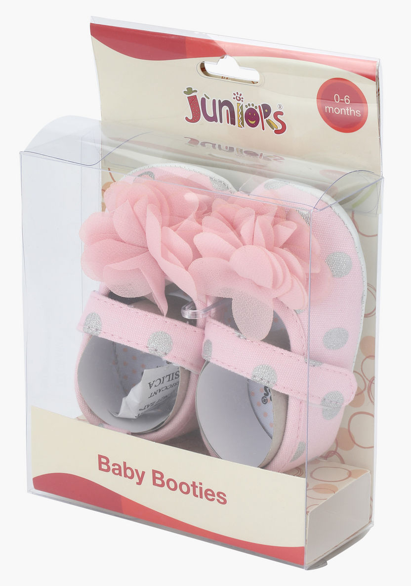 Juniors Printed Baby Booties with Flower Applique-Booties-image-3