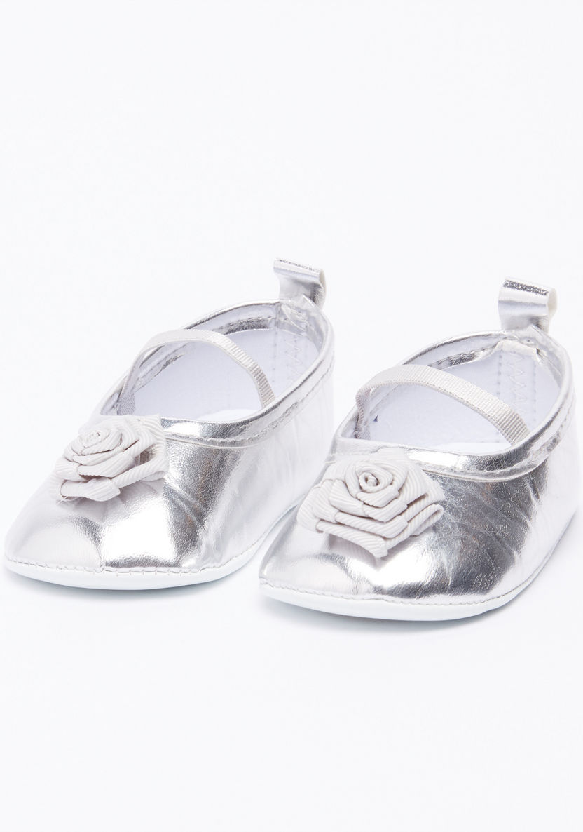 Juniors Flower Detail Glossy Baby Shoes-Party-image-0