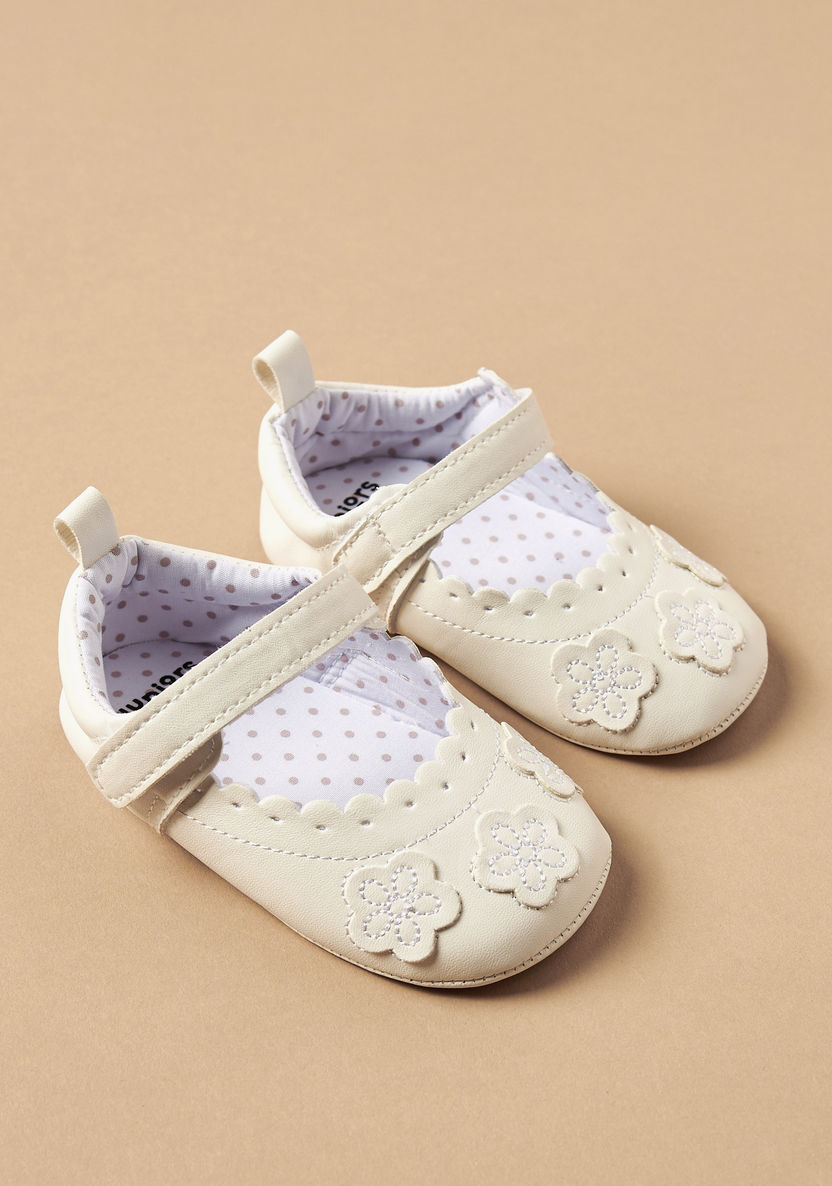 Juniors Flower Detail Baby Shoes with Hook and Loop Closure-Booties-image-1