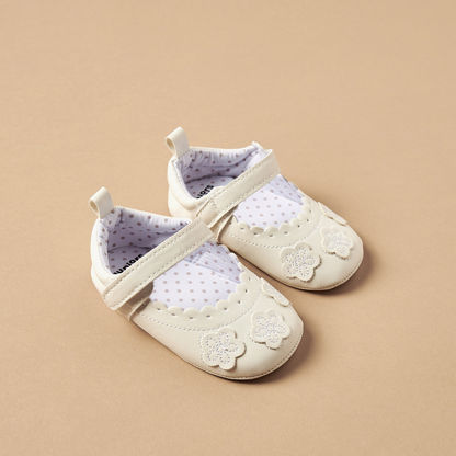 Juniors Flower Detail Baby Shoes with Hook and Loop Closure
