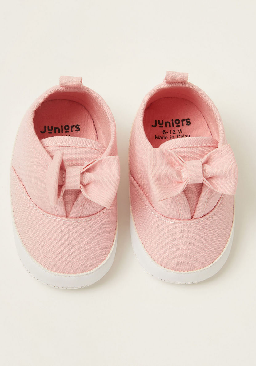 Juniors Solid Shoes with Bow Applique Detail and Pull Tab-Booties-image-4