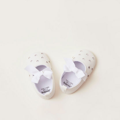 Juniors Heart Cut Detail Baby Shoes with Bow Applique