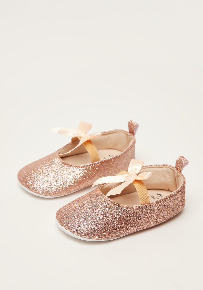 Juniors Glitter Baby Shoes with Elasticised Band and Bow Applique-Casual-image-0