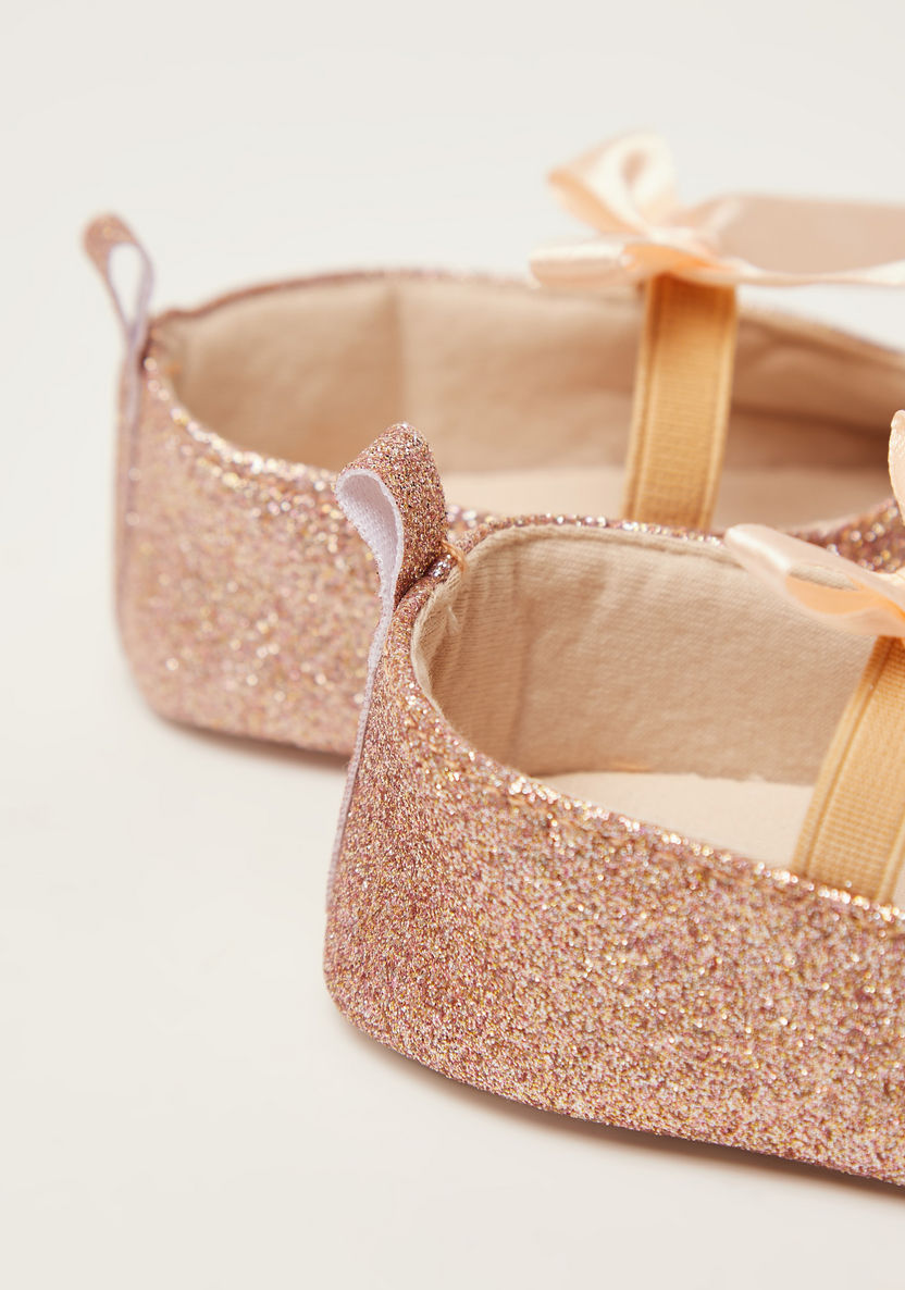Juniors Glitter Baby Shoes with Elasticised Band and Bow Applique-Casual-image-3