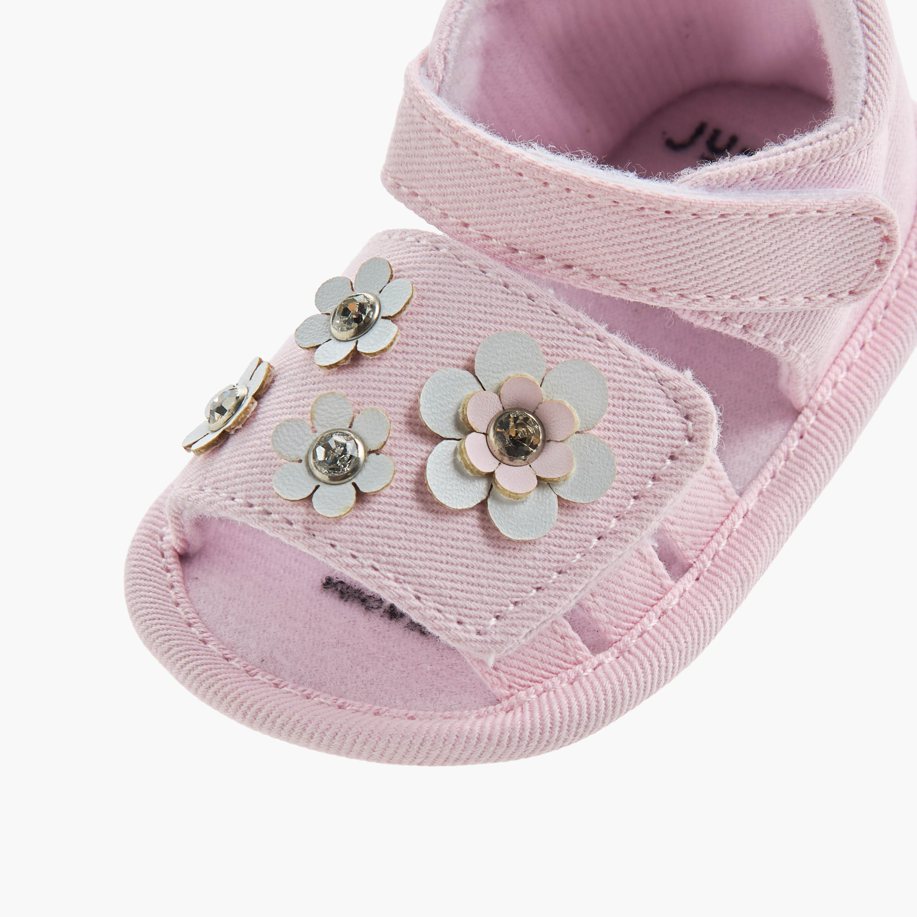 Juniors Sandals with Hook and Loop Closure, Floral Accent-baby-girls-shoes-closedshoes-image-4