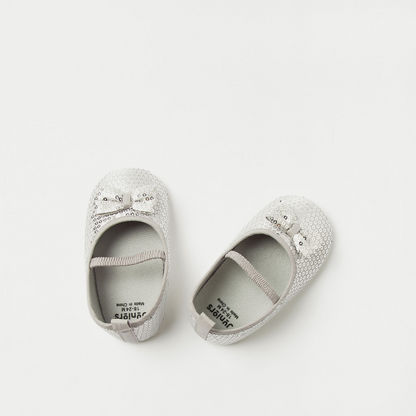 Juniors Sequin Shoes with Elasticised Band and Bow Applique-Casual-image-0