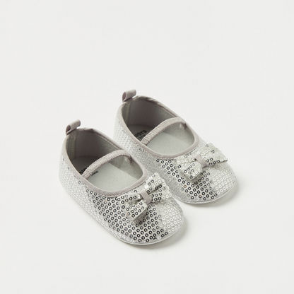 Juniors Sequin Shoes with Elasticised Band and Bow Applique-Casual-image-1