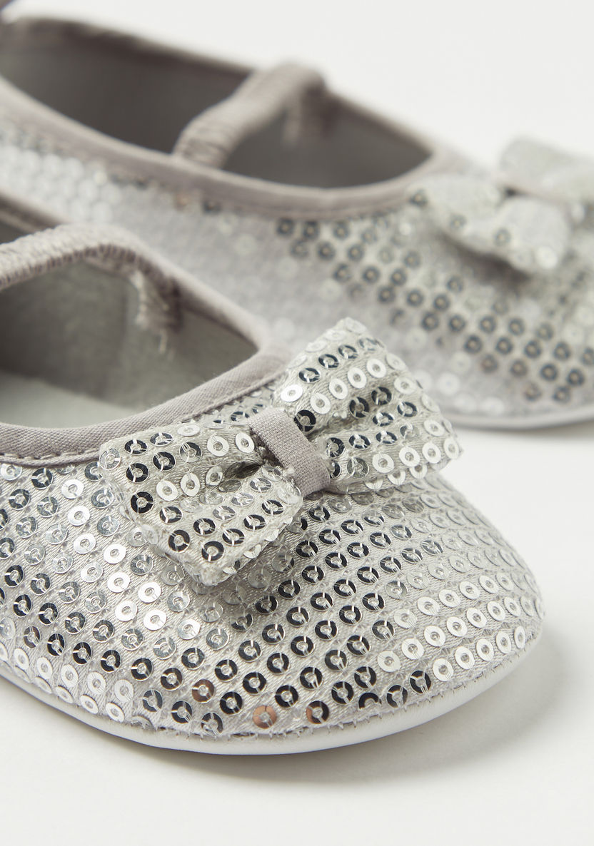 Juniors Sequin Shoes with Elasticised Band and Bow Applique-Casual-image-2