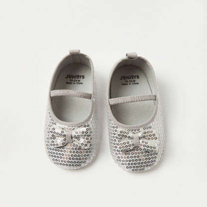 Juniors Sequin Shoes with Elasticised Band and Bow Applique-Casual-image-4