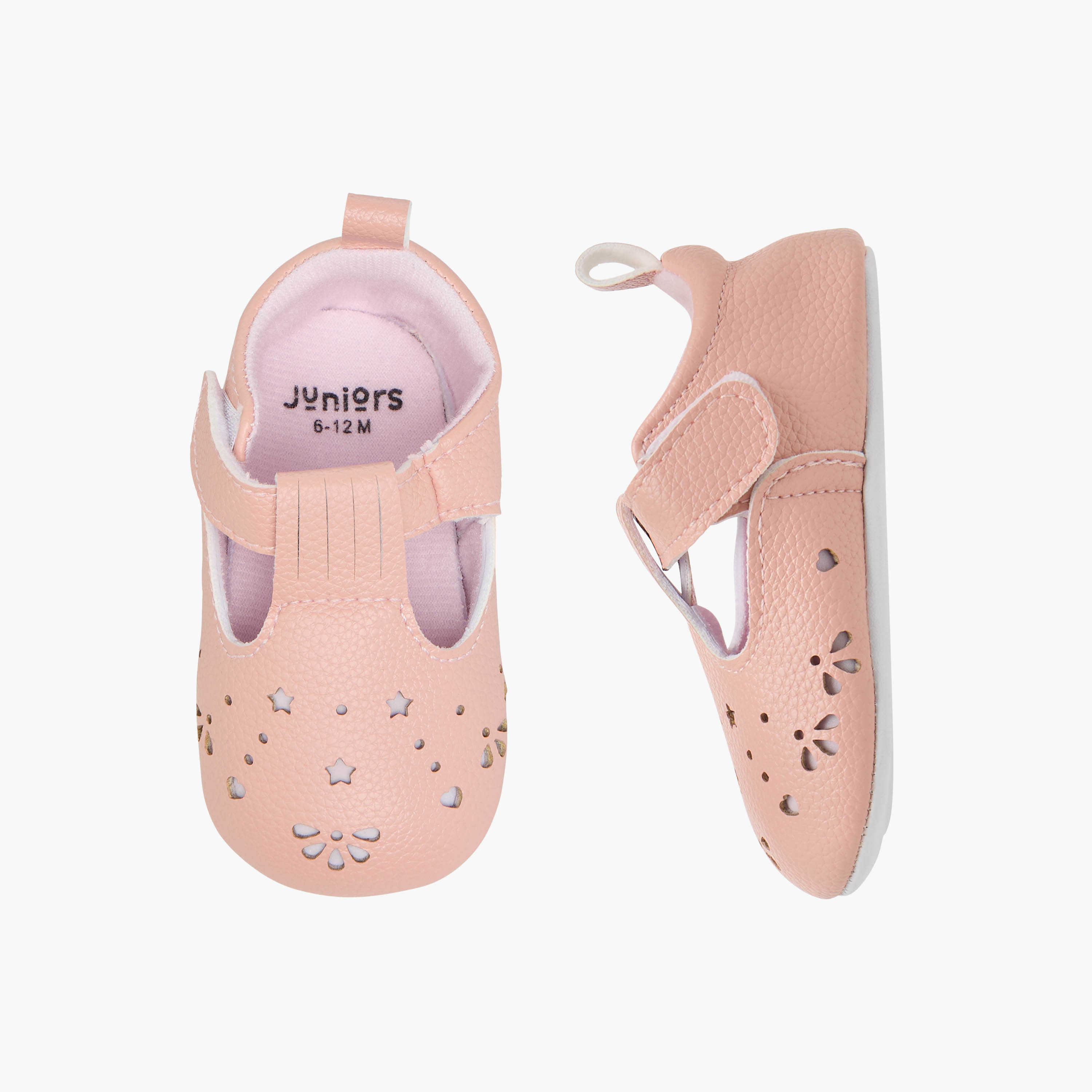 Juniors Cutwork Detail Booties with Hook and Loop Closure-baby-girls-shoes-booties-image-1