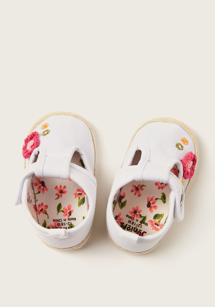 Juniors Floral Embroidered Booties with Hook and Loop Closure-Booties-image-0