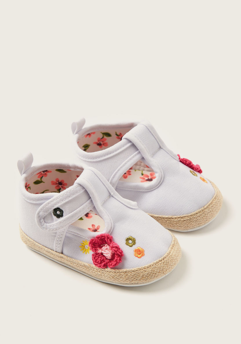 Juniors Floral Embroidered Booties with Hook and Loop Closure-Booties-image-1
