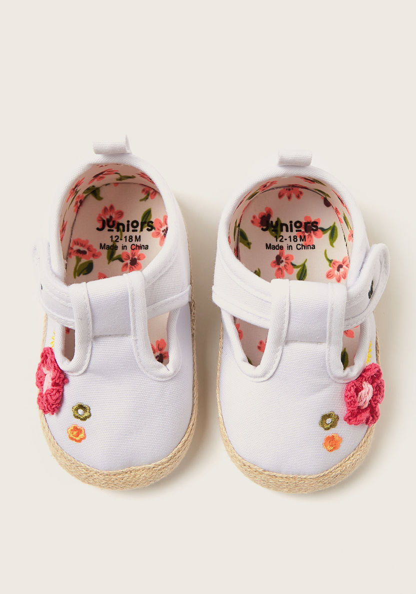 Juniors Floral Embroidered Booties with Hook and Loop Closure-Booties-image-4