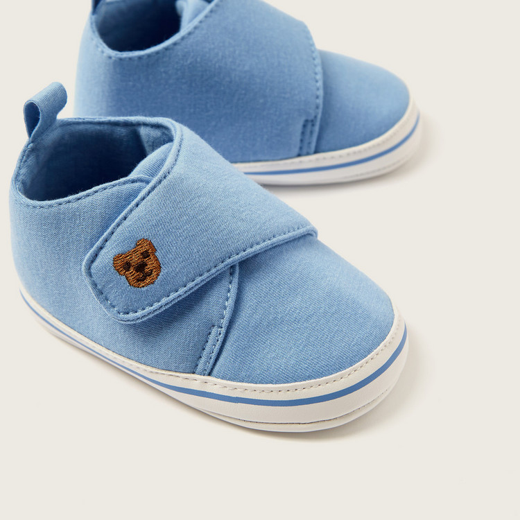 Juniors Bear Embroidered Booties with Hook and Loop Closure