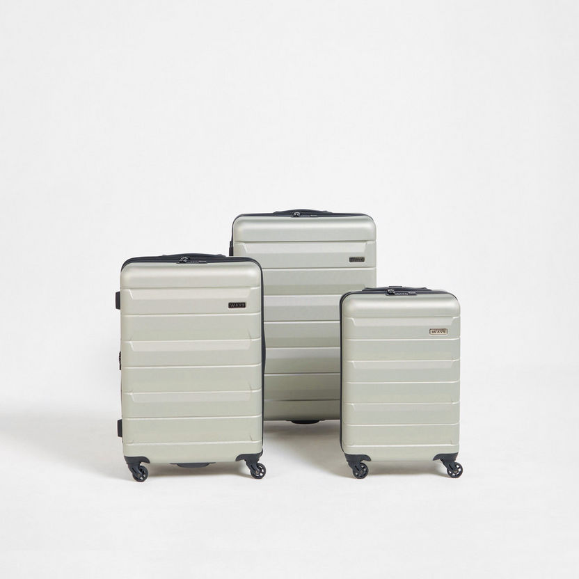 WAVE Textured Hardcase Luggage Trolley Bag with Retractable Handle - Set of 3-Luggage-image-0