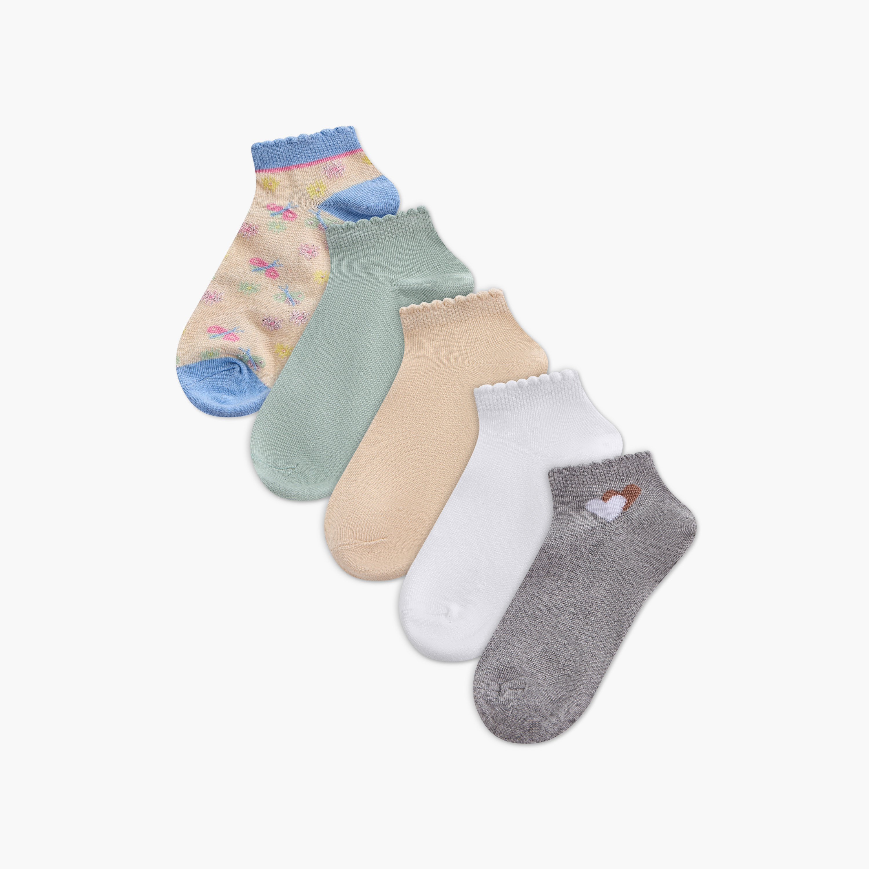 طقم جوارب 5 أزواج متنوعة بطول الكاحل من فلورا بيلا-girls-accessories-socks-image-1