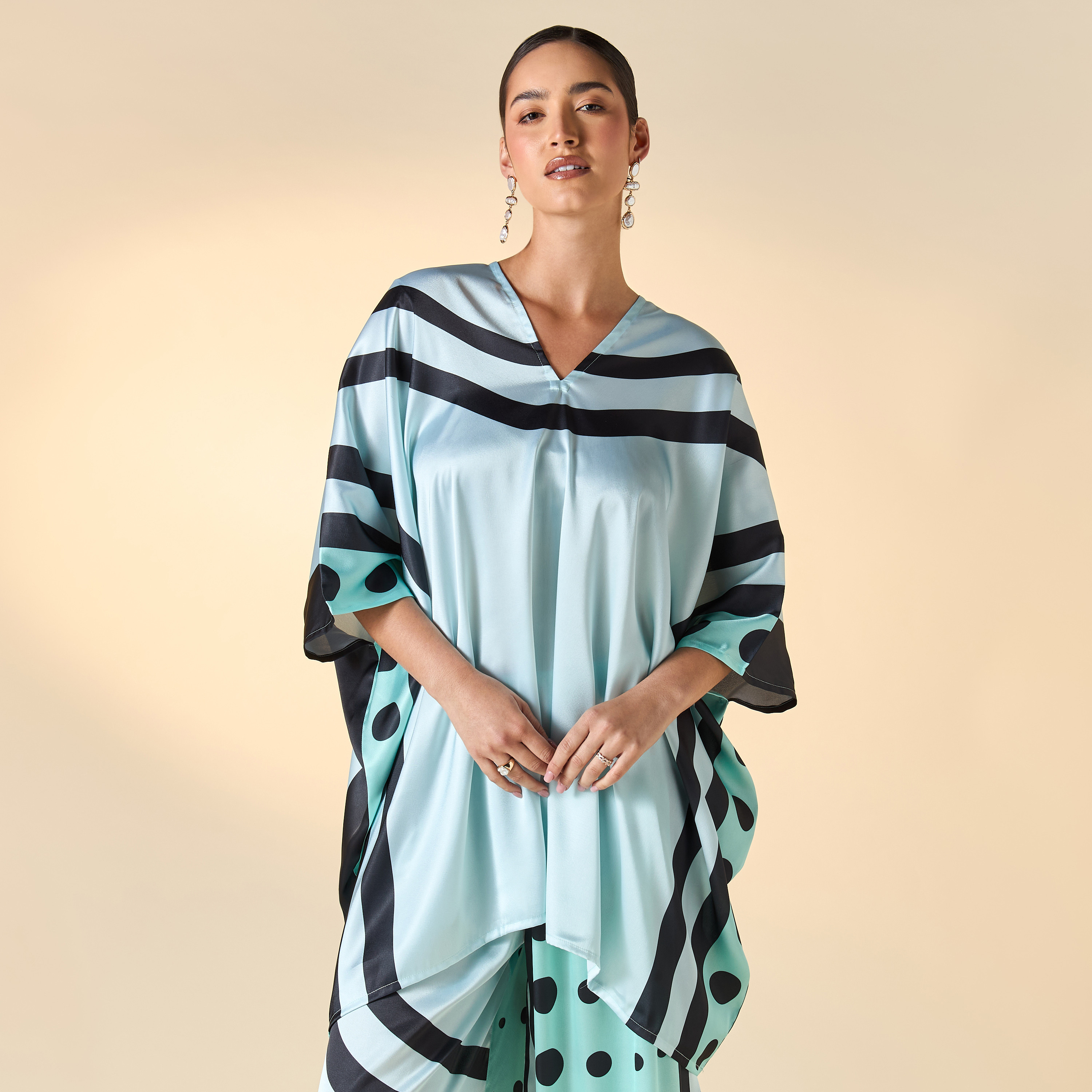 FYOR Printed V-neck Kaftan Top and Wide Leg Pants Set-women-clothing-dresses-image-2
